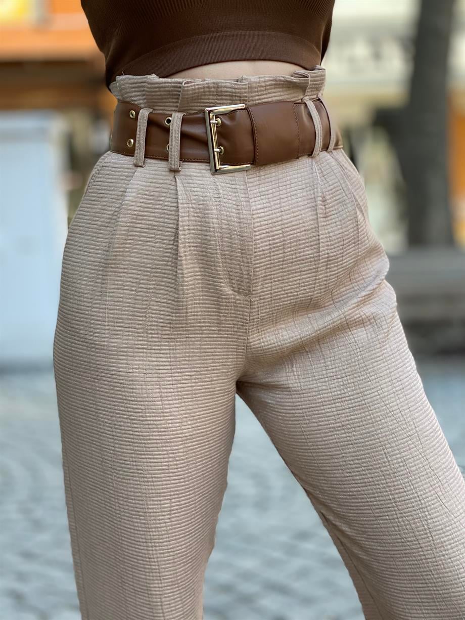 Simli Kemerli Tasarım Pantalon