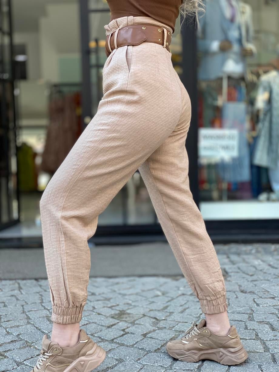 Simli Kemerli Tasarım Pantalon