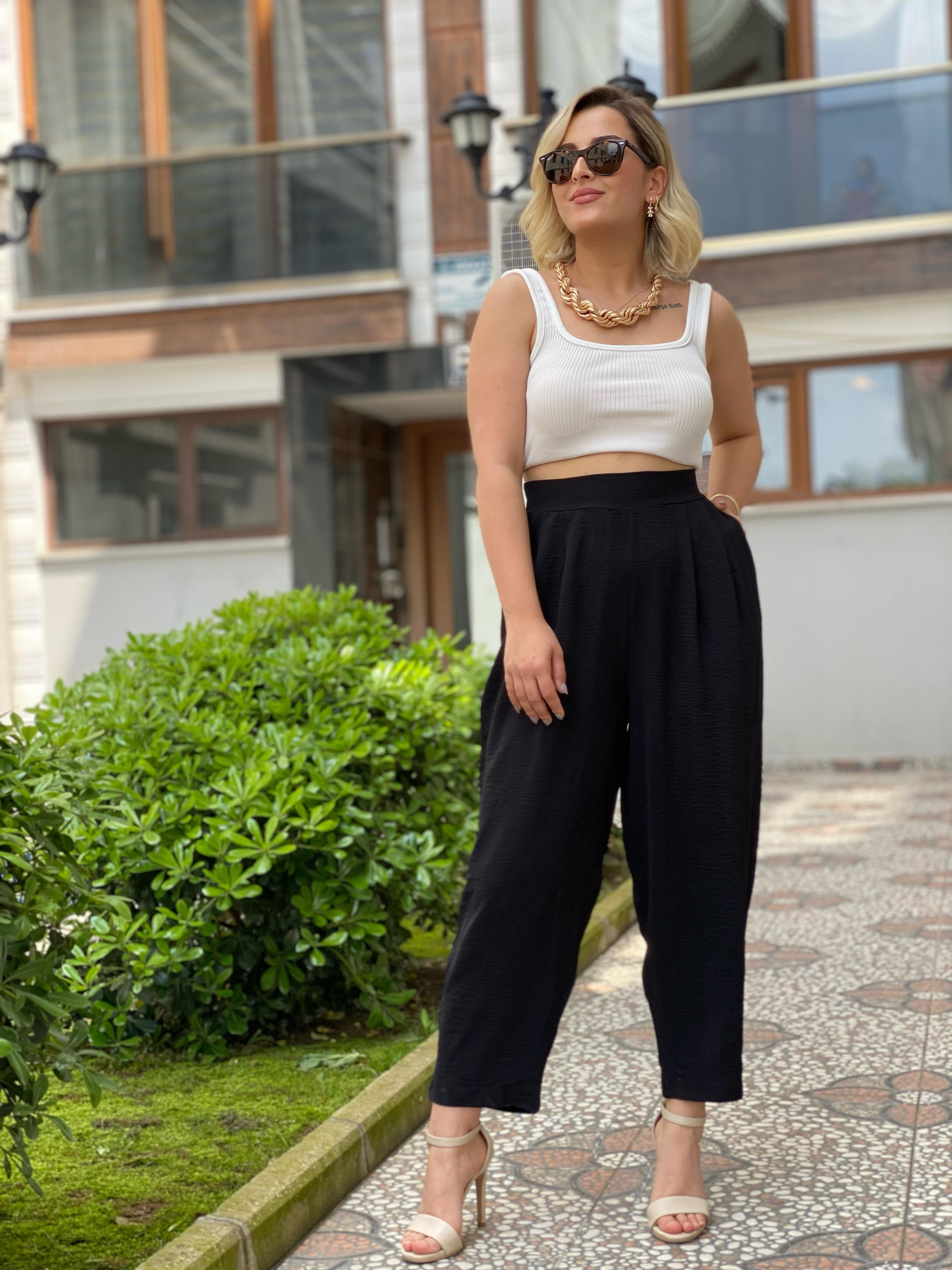 Siyah Beli Lastikli Havuç Pantalon