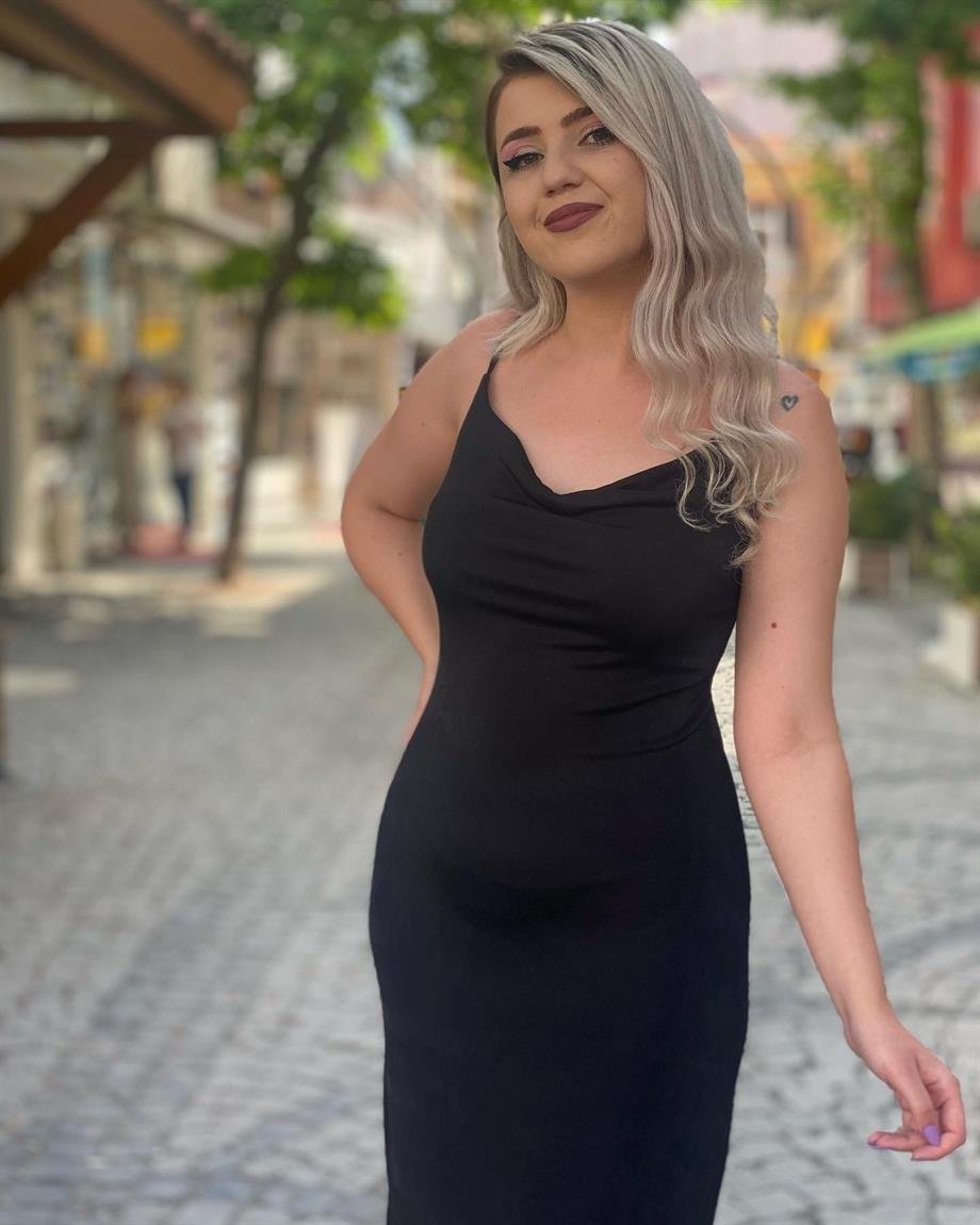 Siyah Degaje Yaka Buzzi Kumaş Elbise