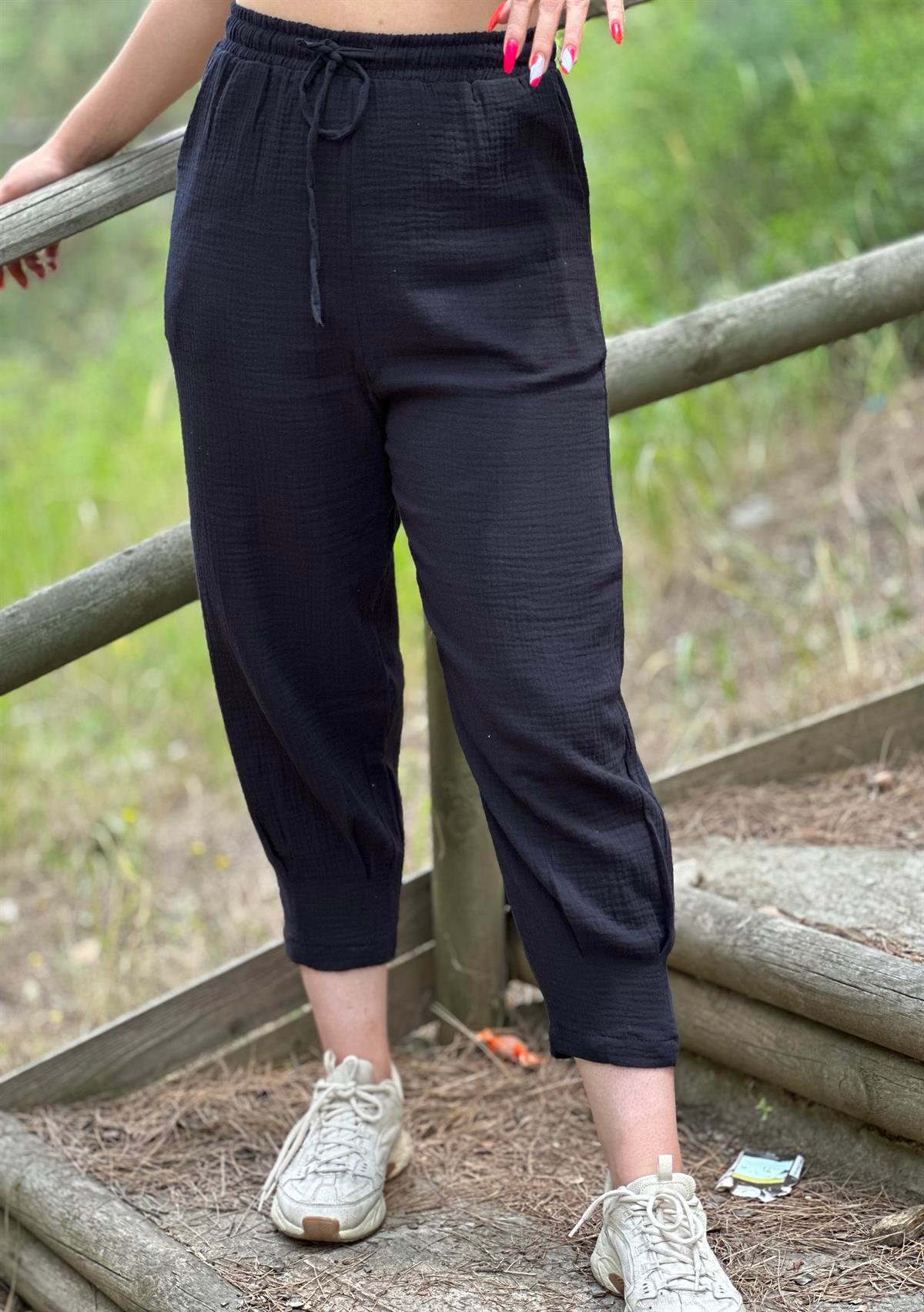 Siyah Keten Pantalon 