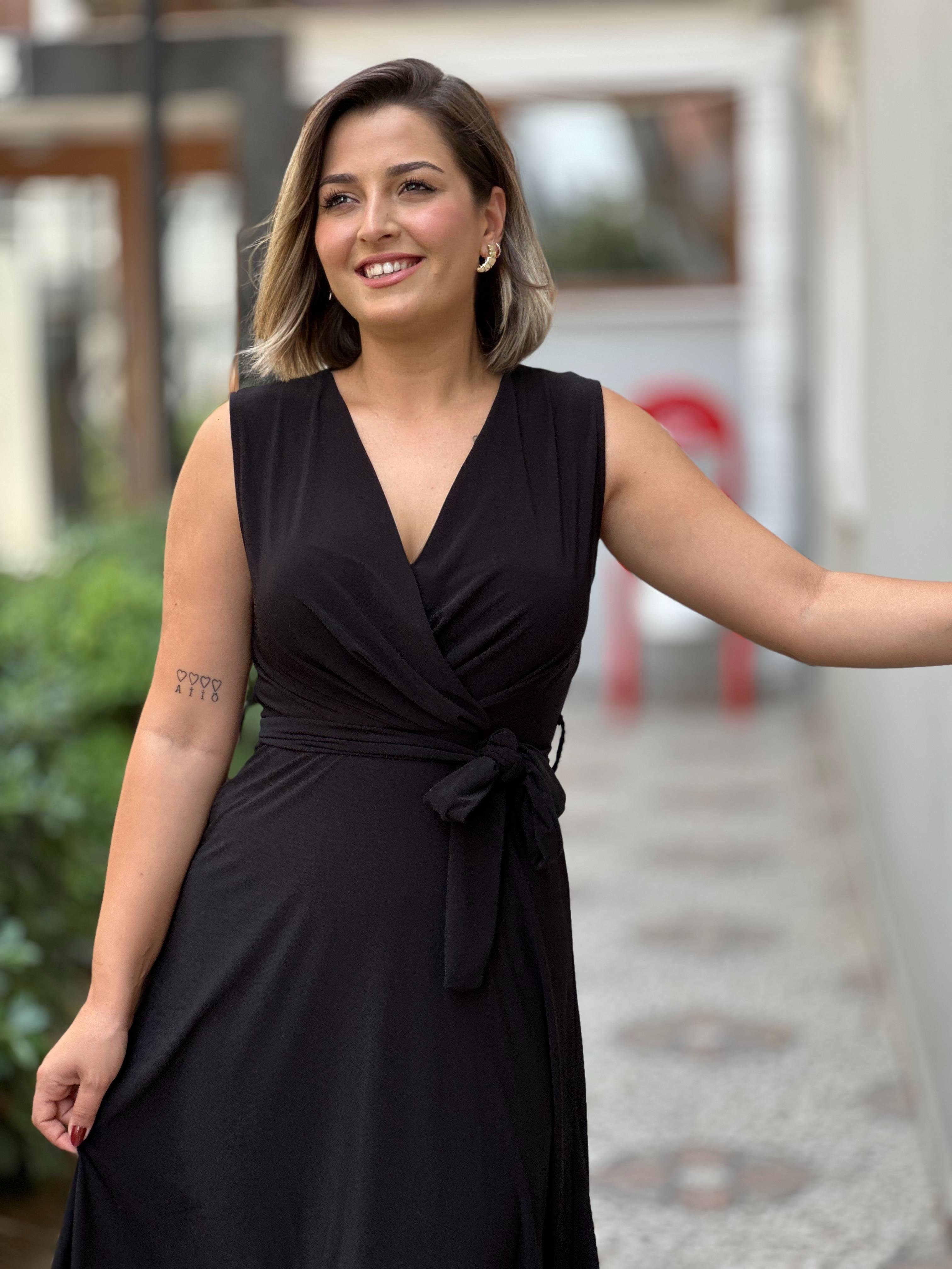 Siyah Kuşaklı Kruvaze Elbise