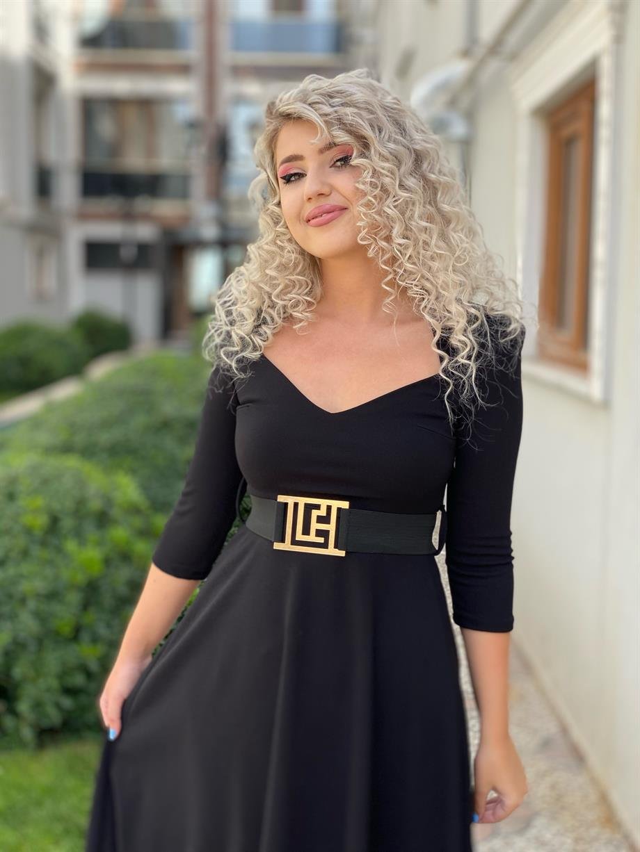 Siyah Prenses Model Kloş Elbise