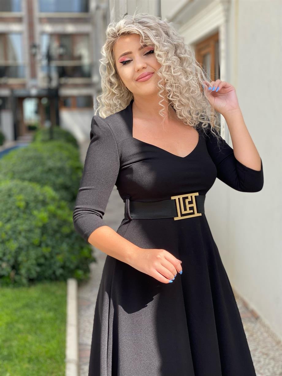 Siyah Prenses Model Kloş Elbise