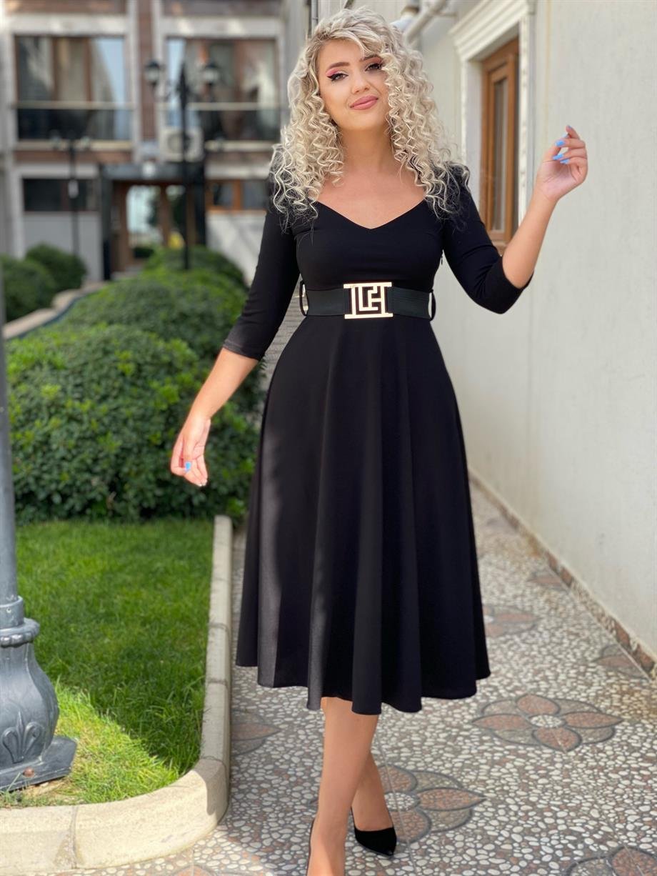 Siyah Prenses Model Kloş Elbise