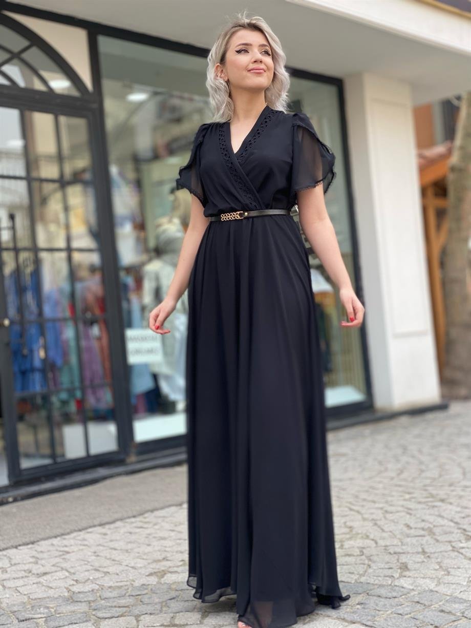 Siyah Şifon Elbise