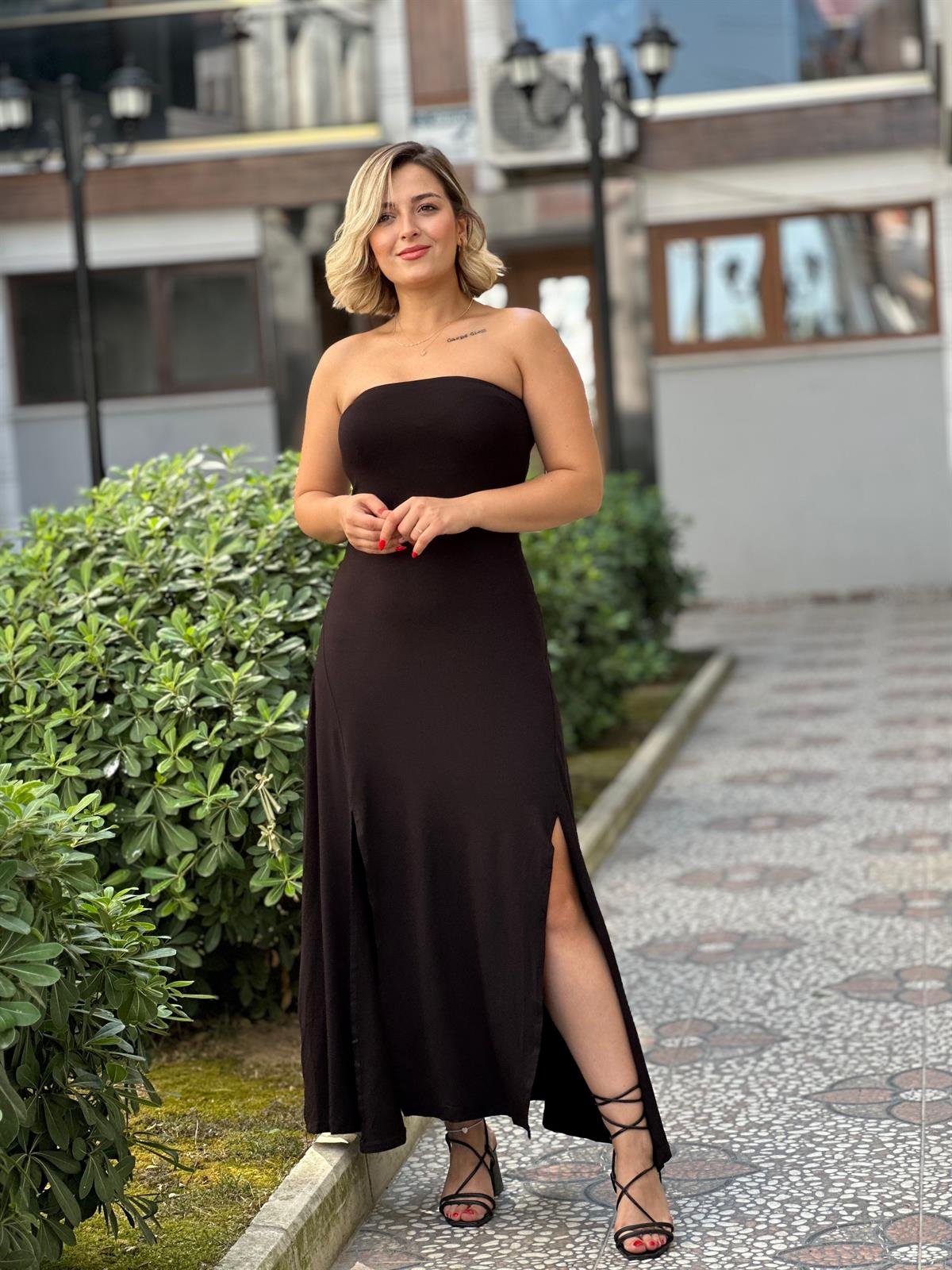 Siyah Straplez Elbise