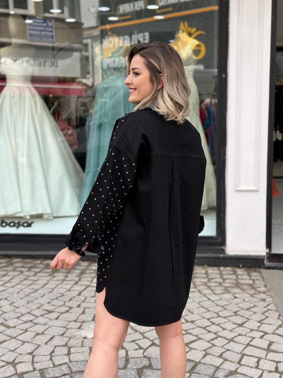 Siyah Taşlı jean Ceket