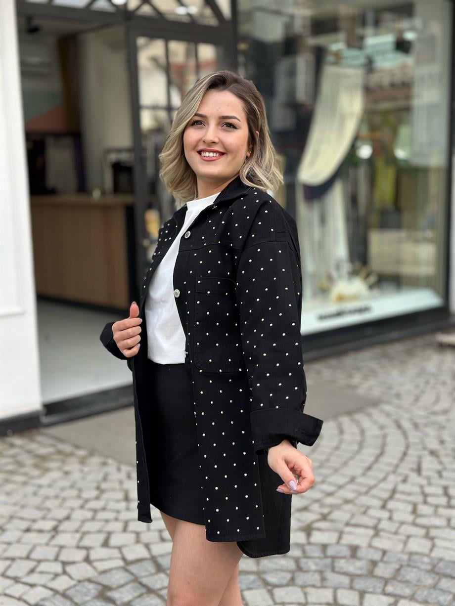 Siyah Taşlı jean Ceket
