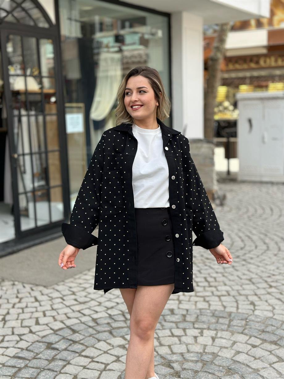 Siyah Taşlı jean Ceket