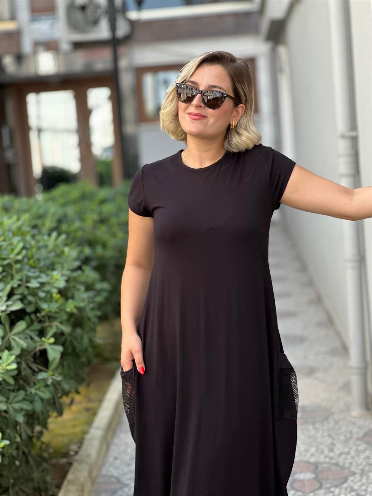 Siyah Torba Cep Elbise