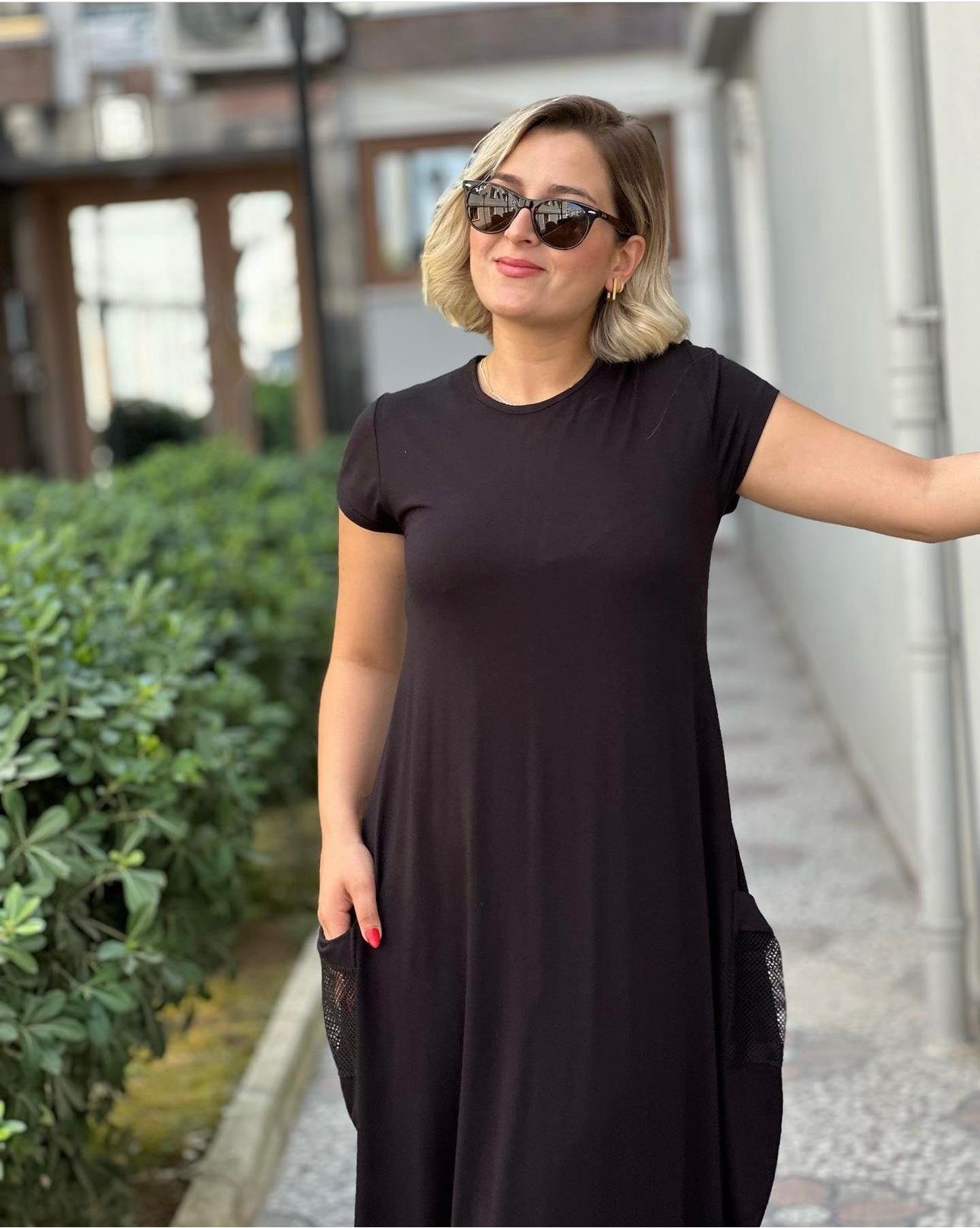 Siyah Torba Cep Elbise