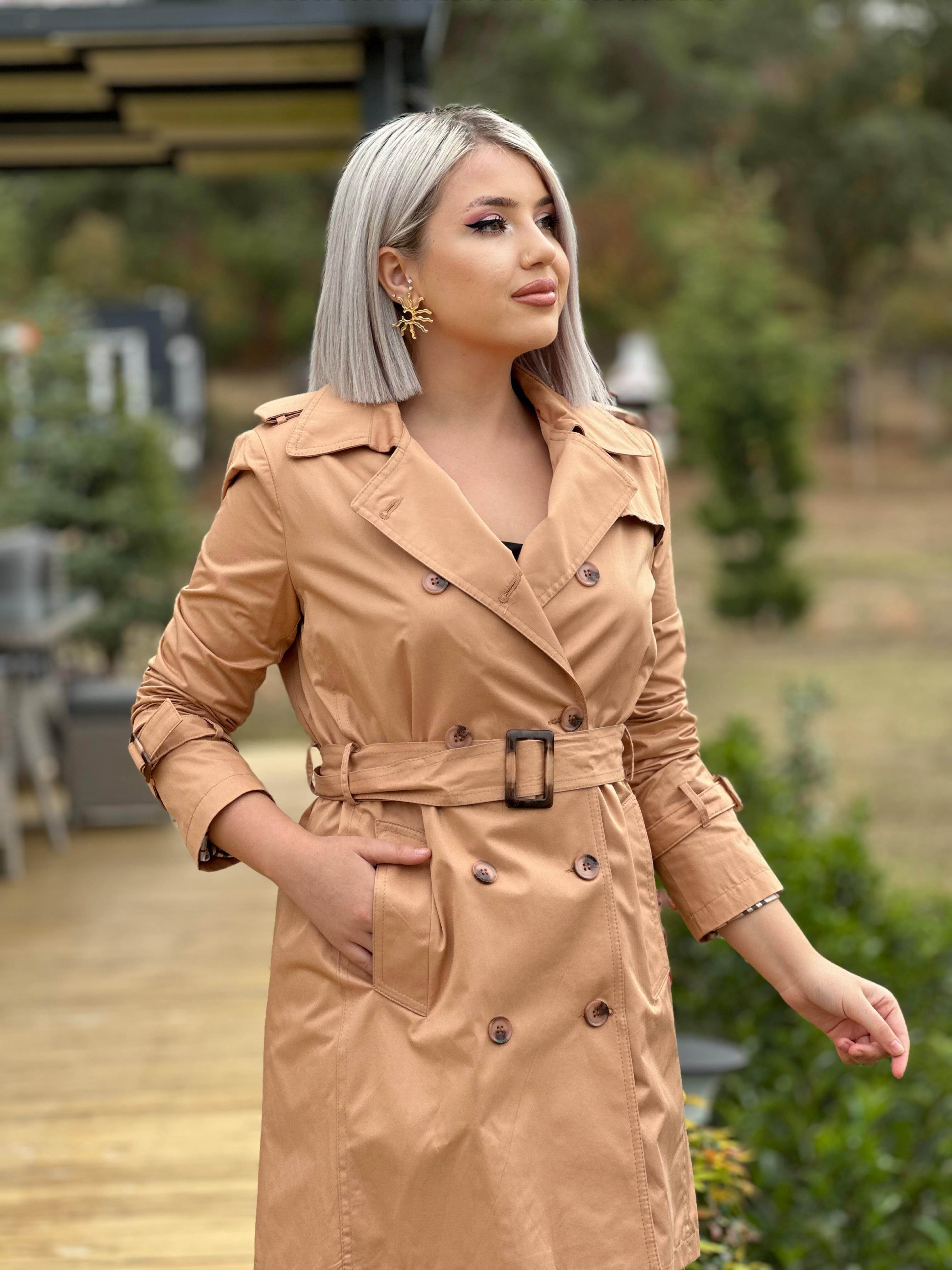 Taba Ahşap Düğme Detay Trenç 