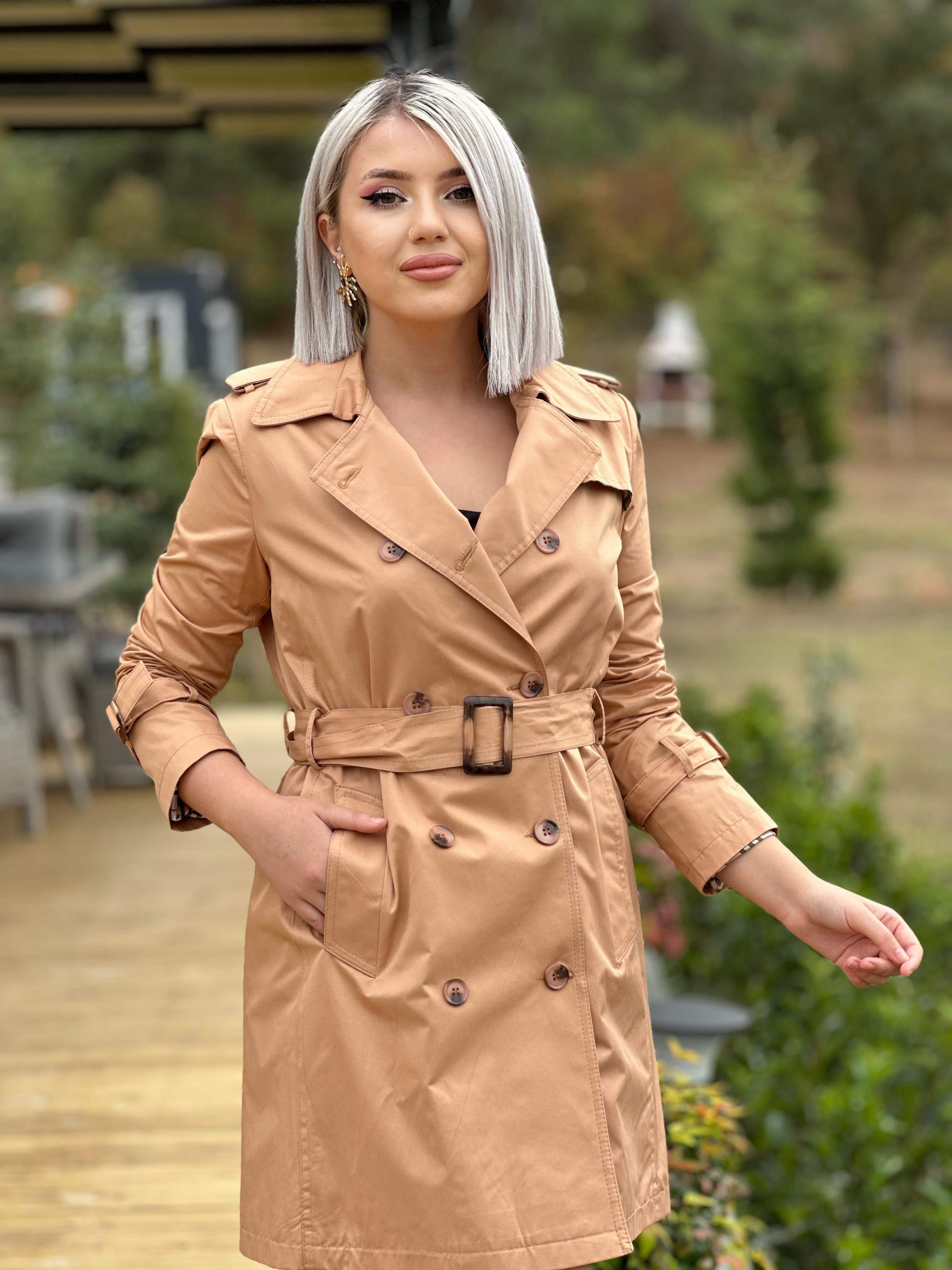 Taba Ahşap Düğme Detay Trenç 