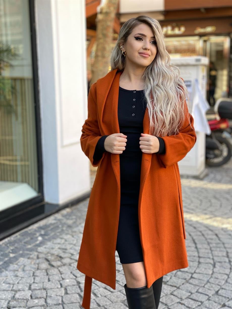 Tarçın Kapüşonlu Kuşaklı Kaban