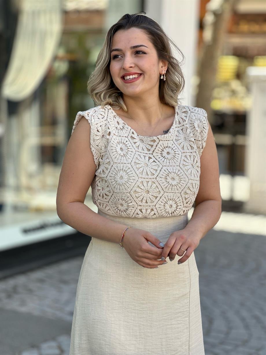 Taş Brode Yırtmaçlı Elbise
