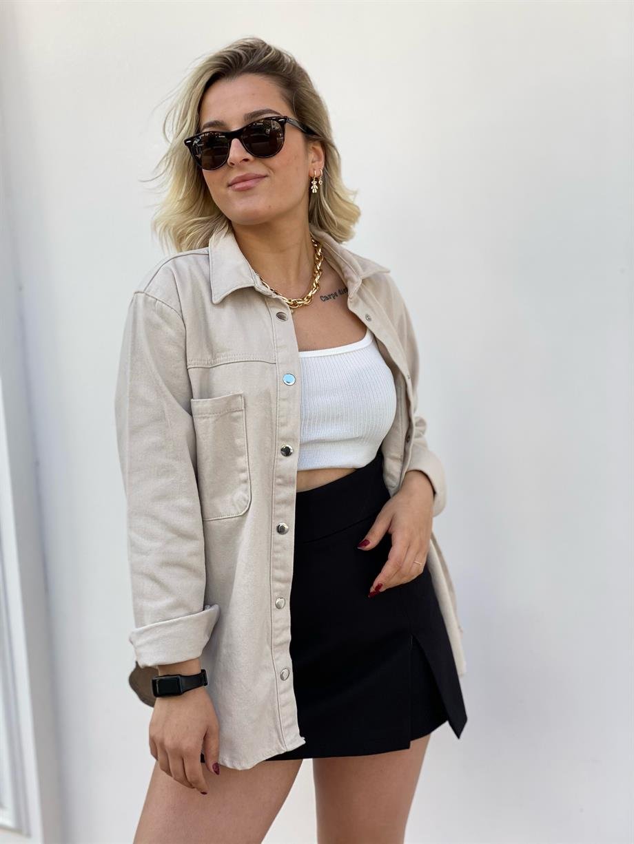 Taş Çıtçıtlı Gabardin Gömlek