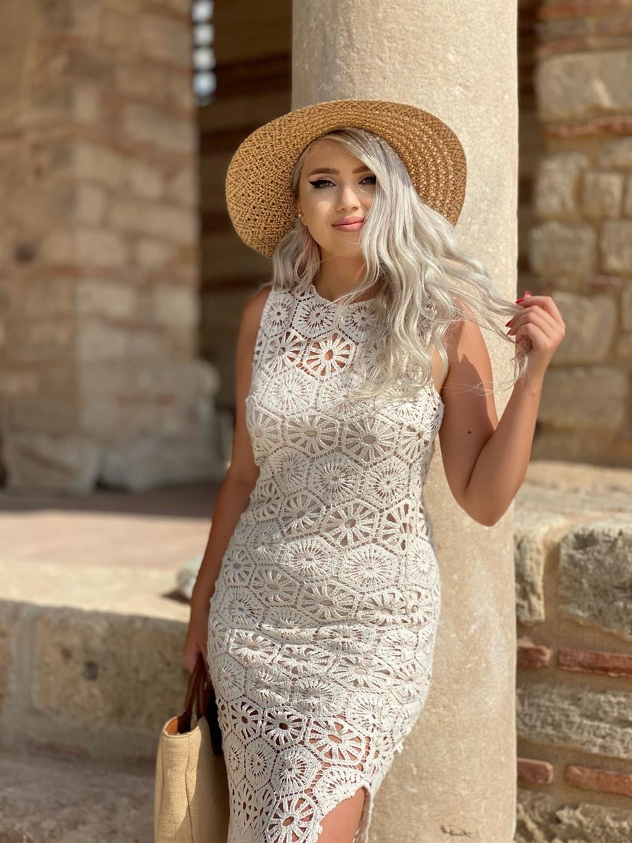 Tasarım Dantel Örme Elbise 