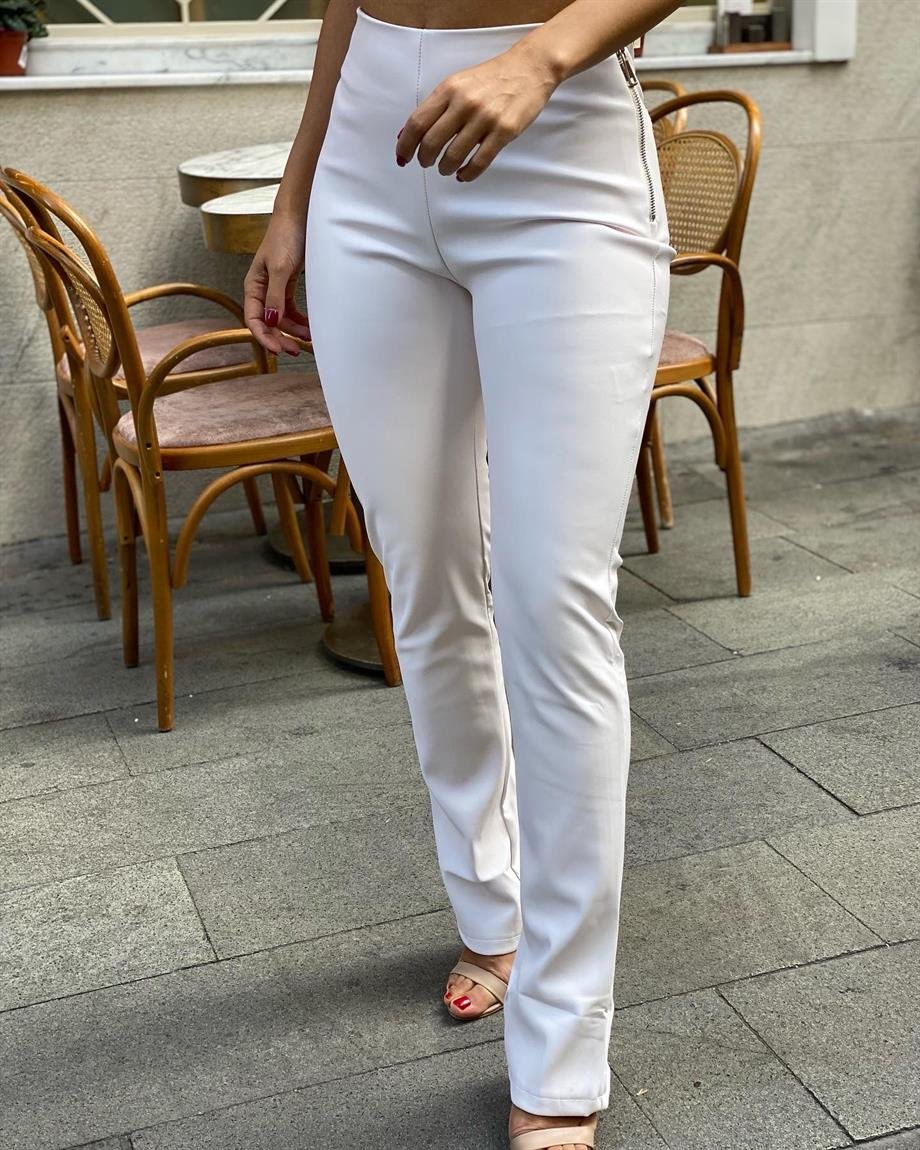 Tasarım Paça Detaylı Deri Pantalon 