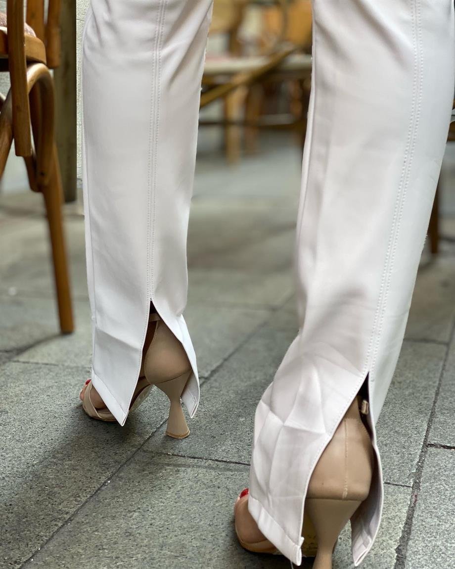Tasarım Paça Detaylı Deri Pantalon 