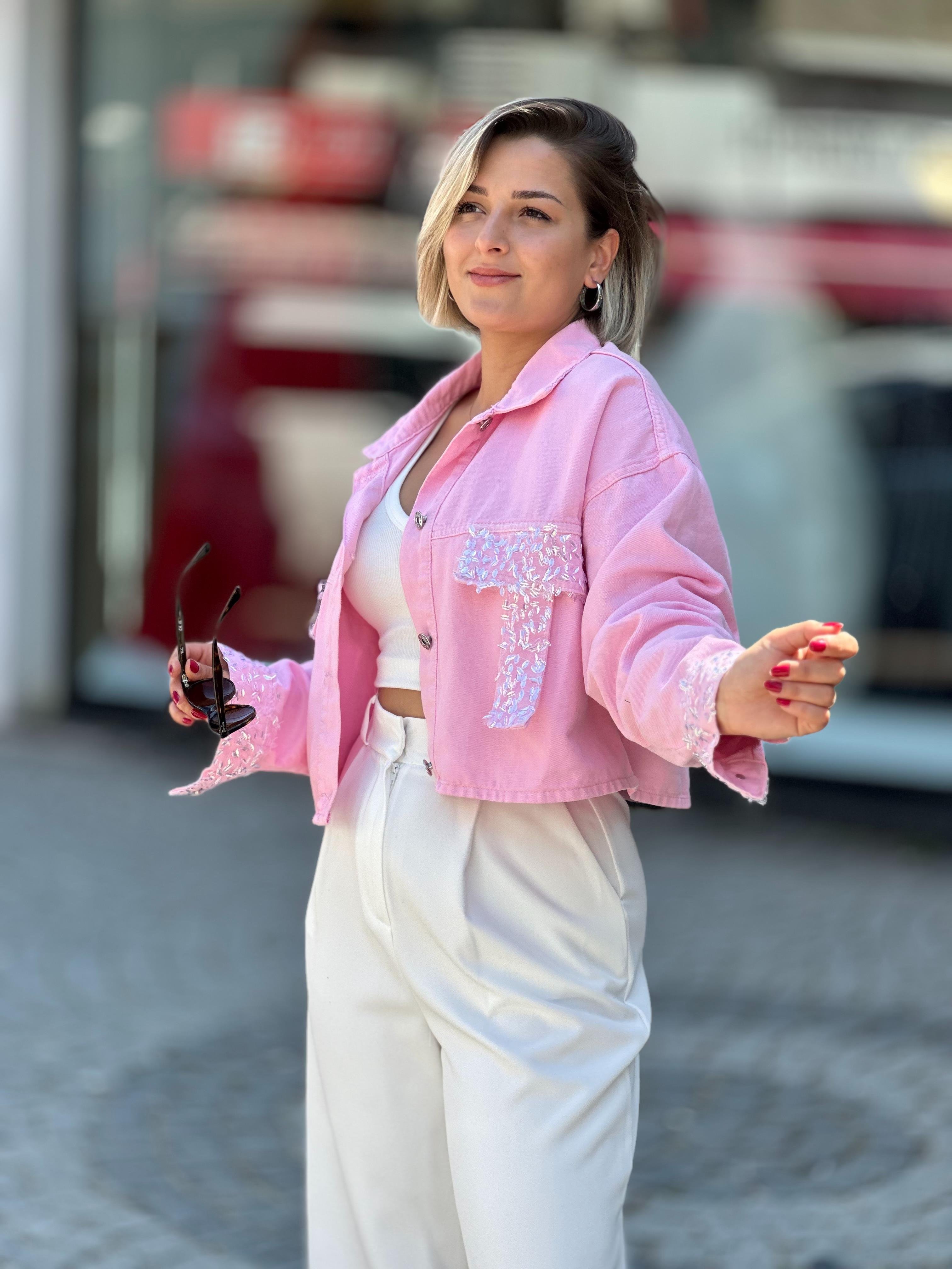Tasarım Pembe Jean Ceket