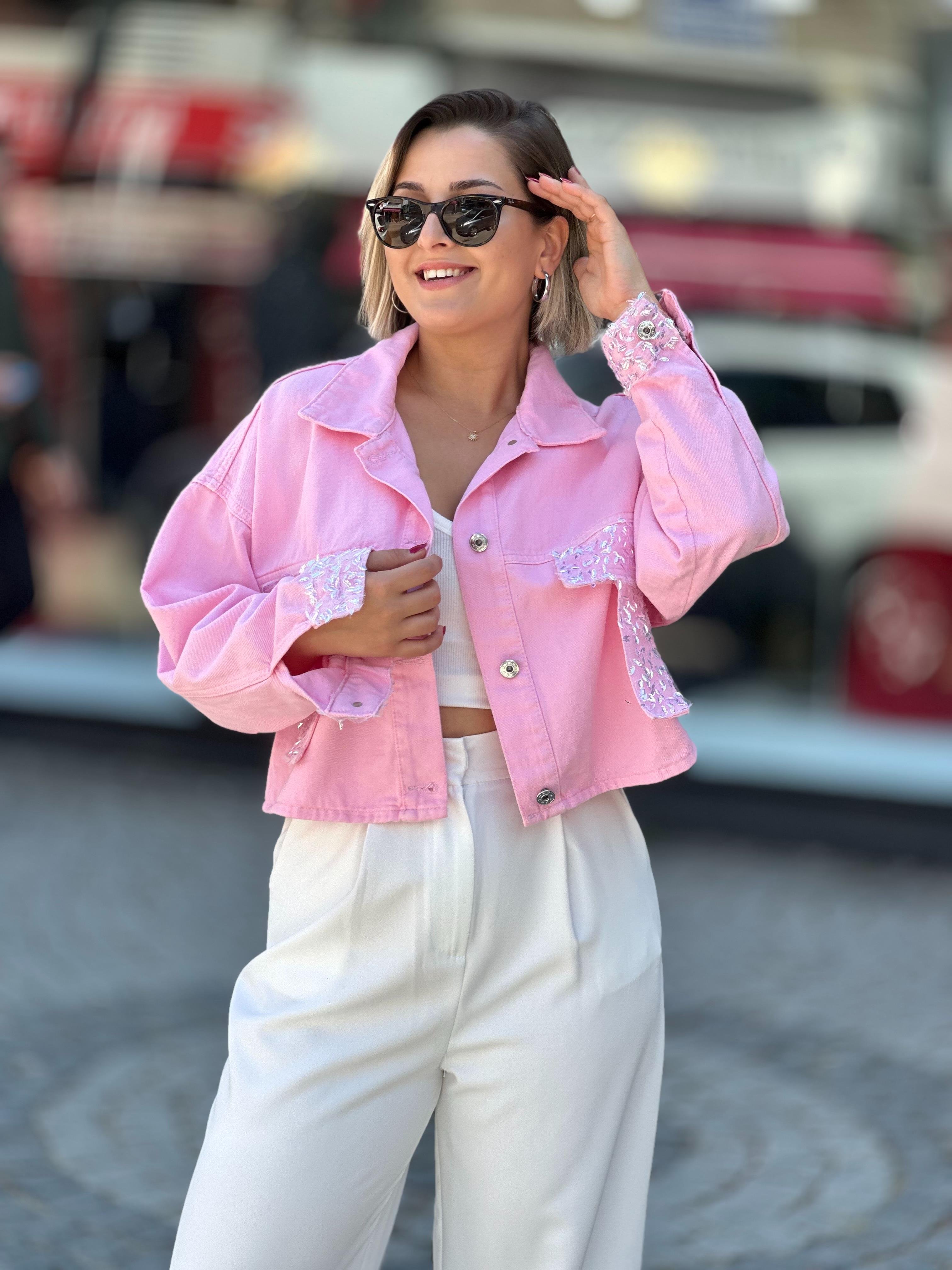 Tasarım Pembe Jean Ceket