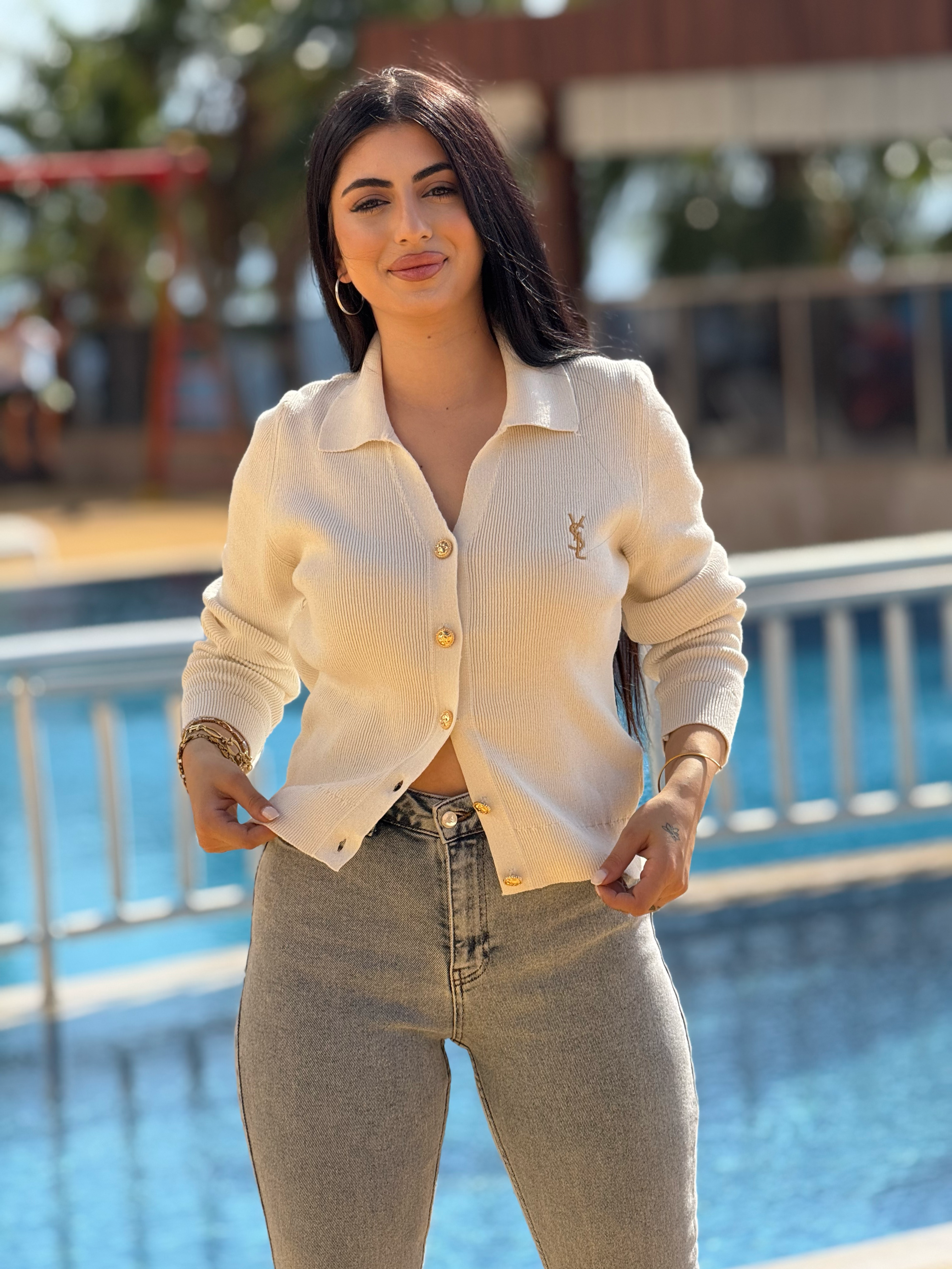 Tasarım Ysl Hırka Beyaz
