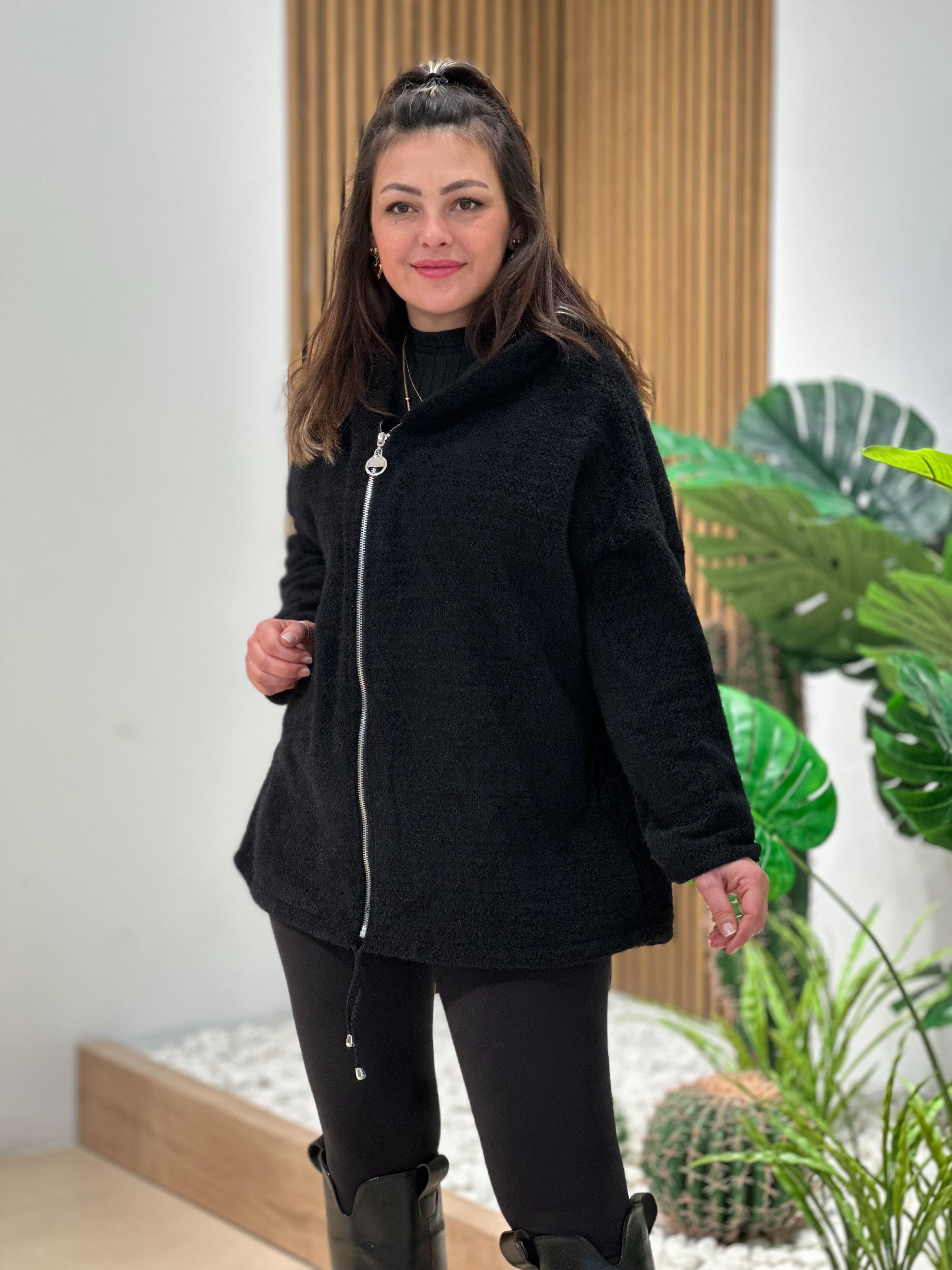 Tedyy Siyah Oversize Kapüşonlu Ceket