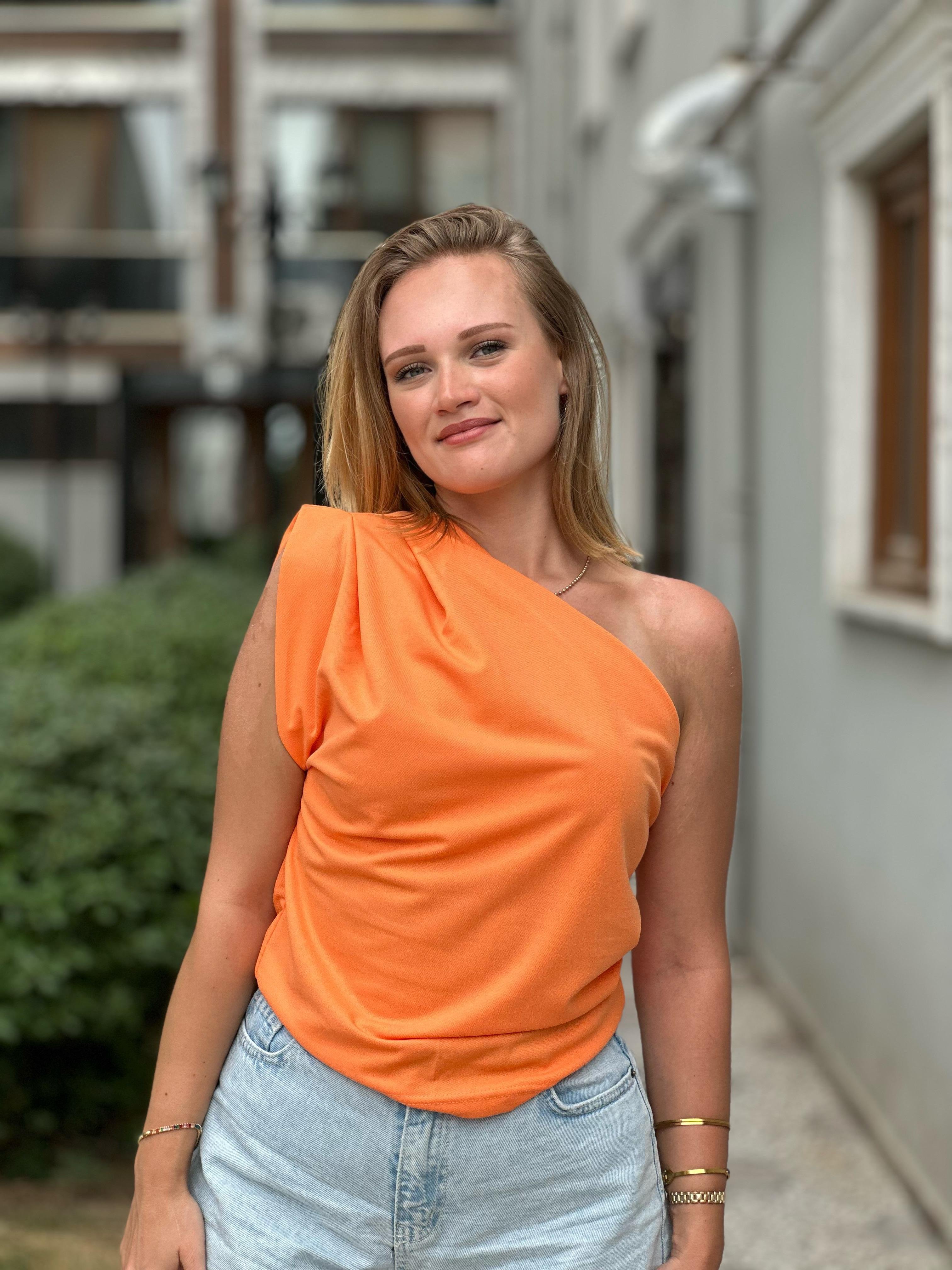Tek Omuz Drapeli Oranj Bluz