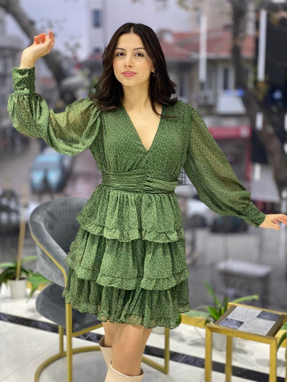 V Yaka Şifon Elbise