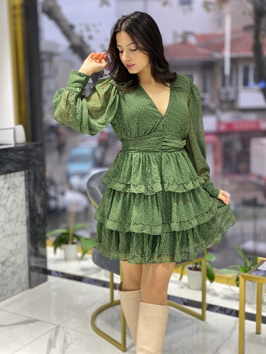 V Yaka Şifon Elbise