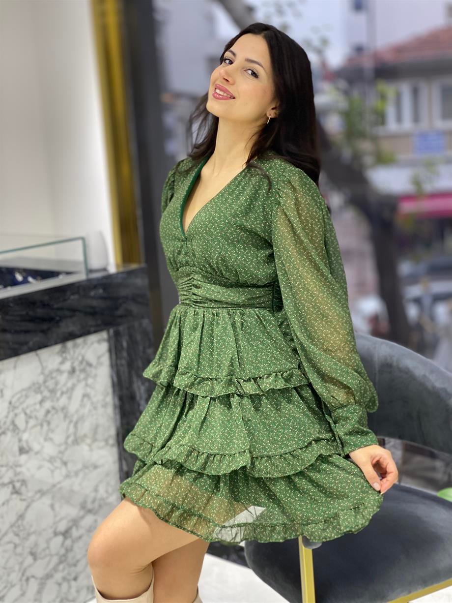 V Yaka Şifon Elbise