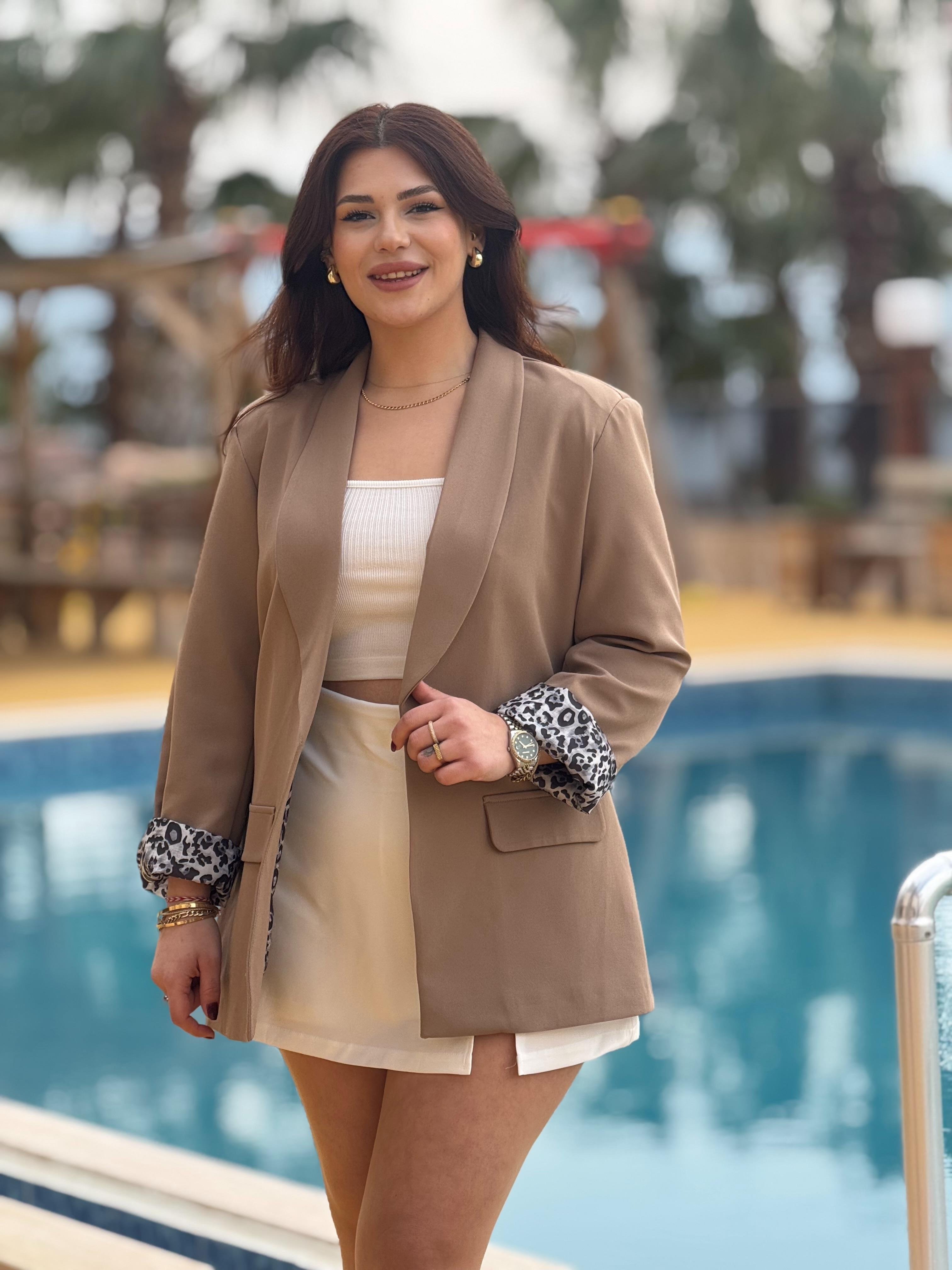 Vizon Leopar Astarlı Blazer Ceket