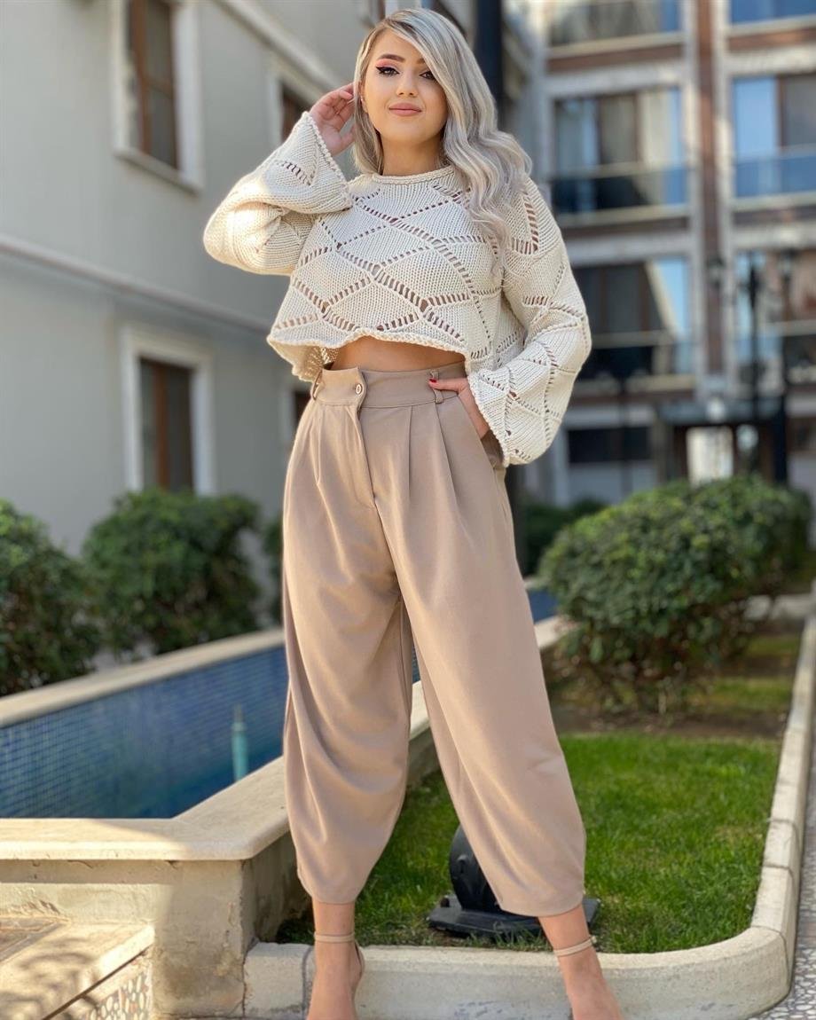 Vizon Pileli Şalvar Pantalon