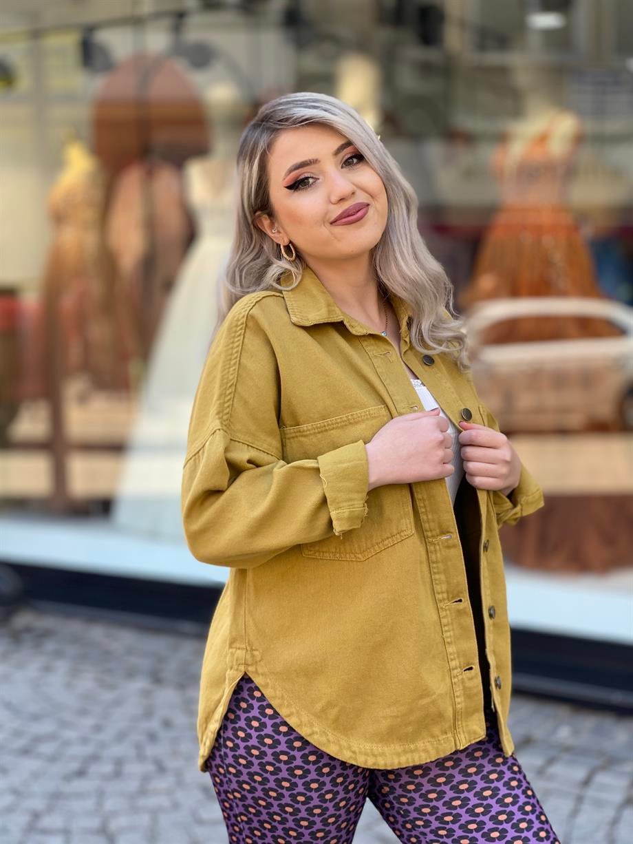 Yağ Yeşili Jean Gömlek