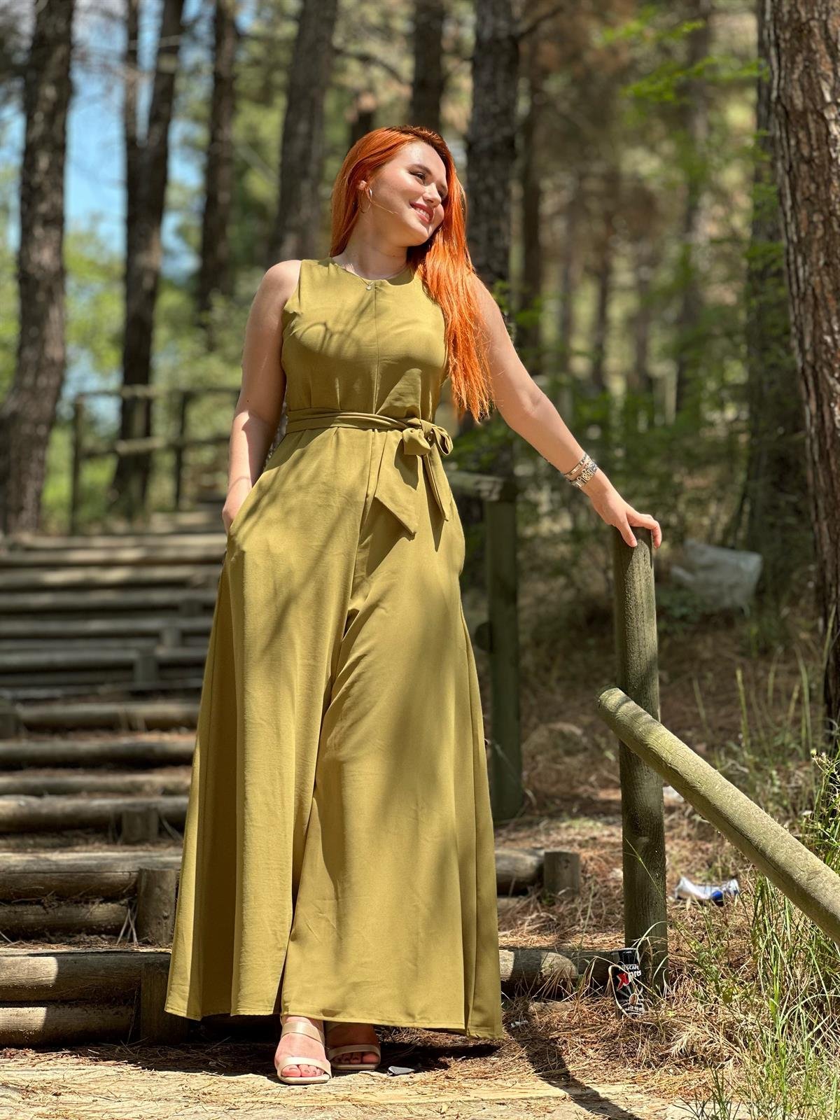 Yağ Yeşili  Kemerli Tulum