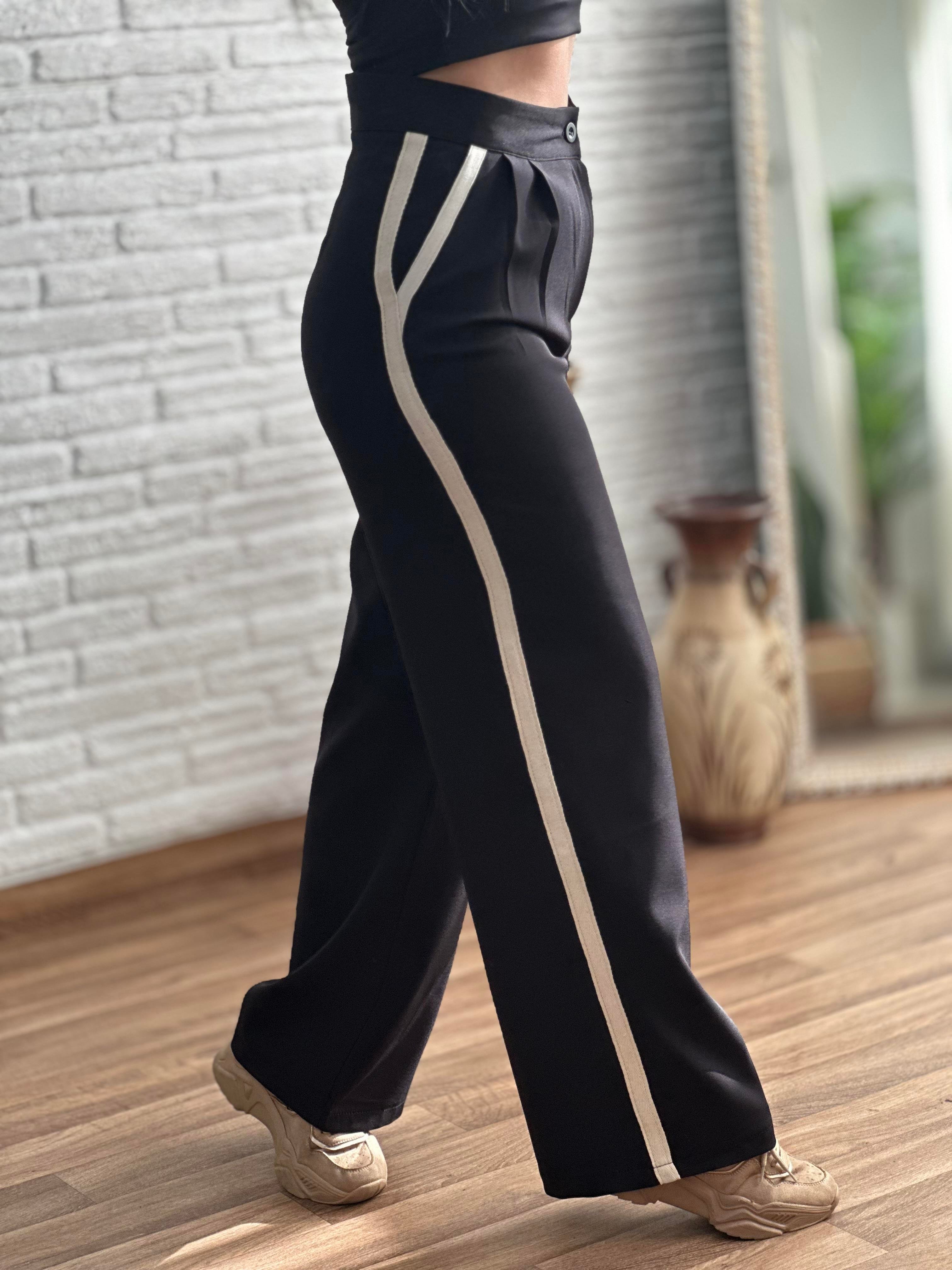Yan Detayı Şeritli Pantalon 