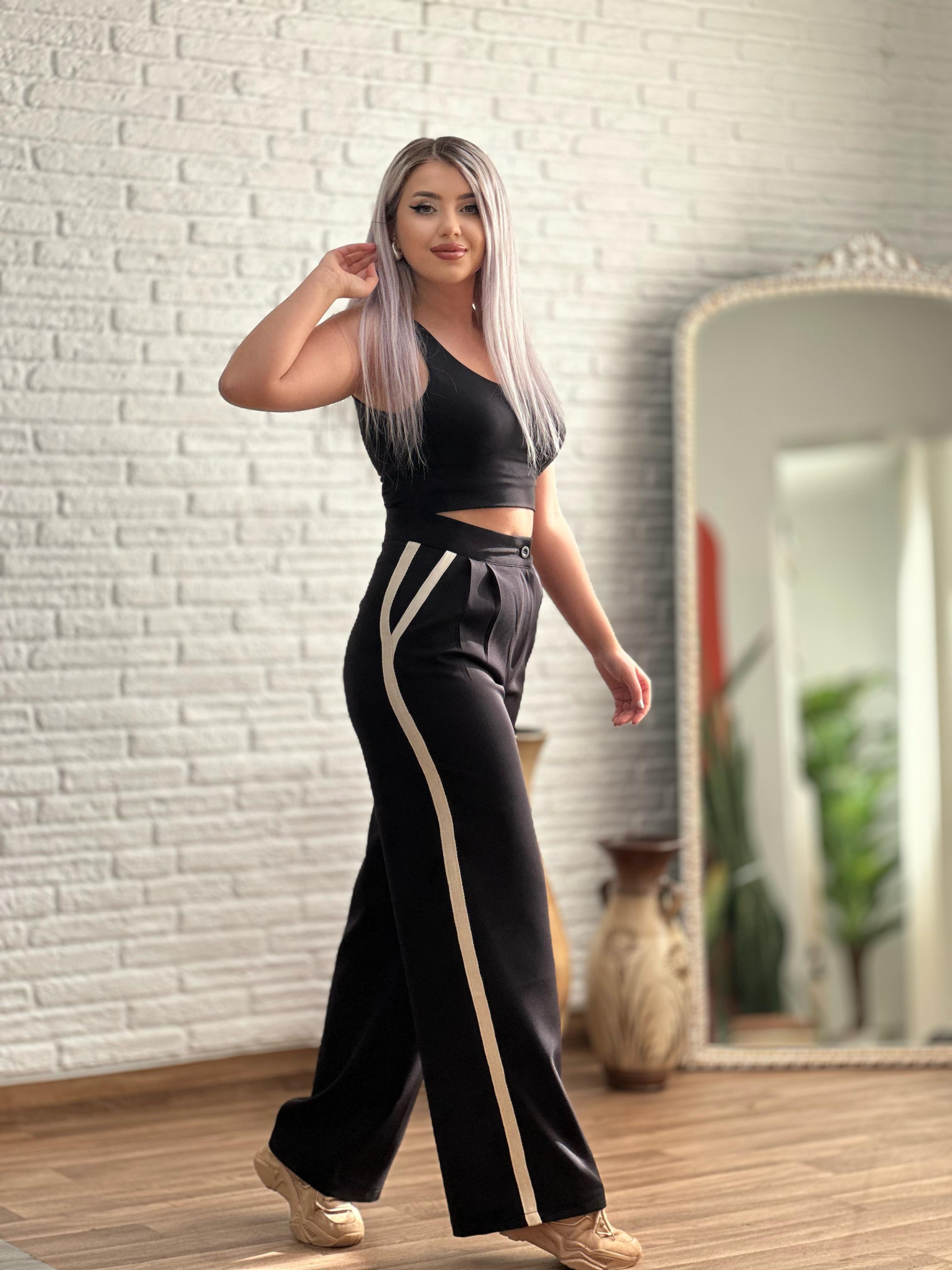 Yan Detayı Şeritli Pantalon 