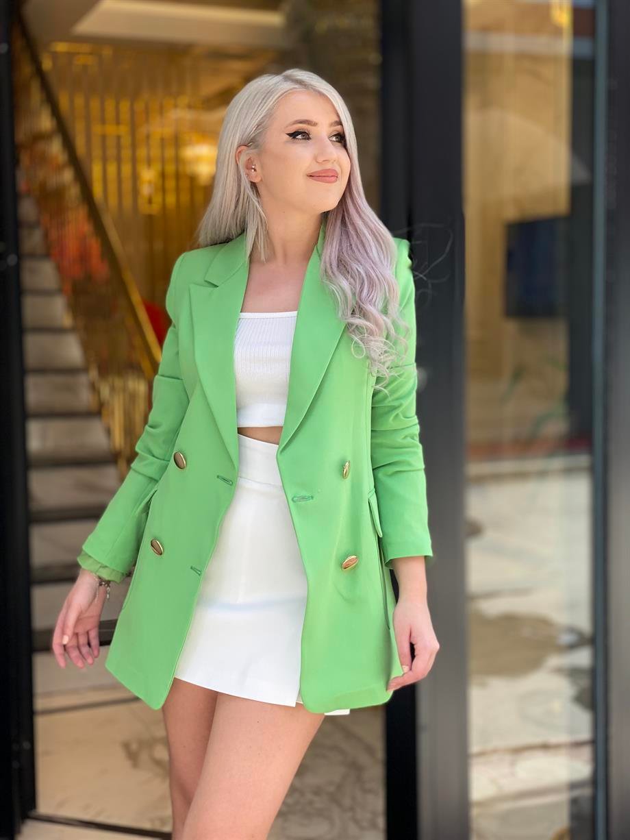 Yeşil Atlas Kapaklı Cep Blazer
