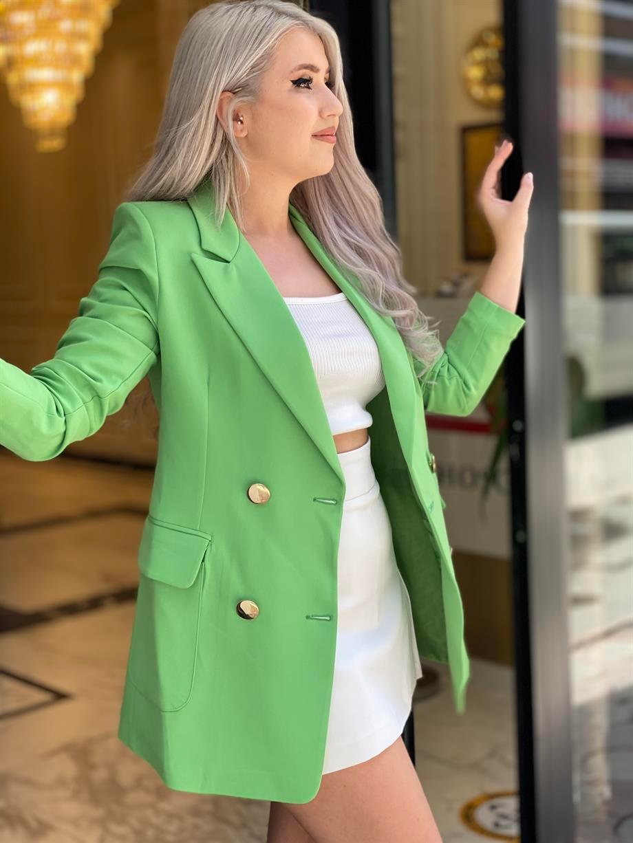 Yeşil Atlas Kapaklı Cep Blazer
