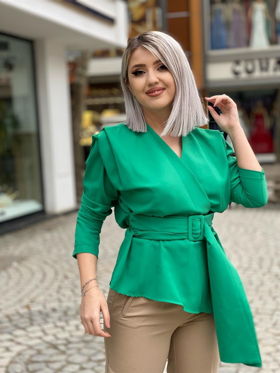 Yeşil Beş Kemerli Bluz