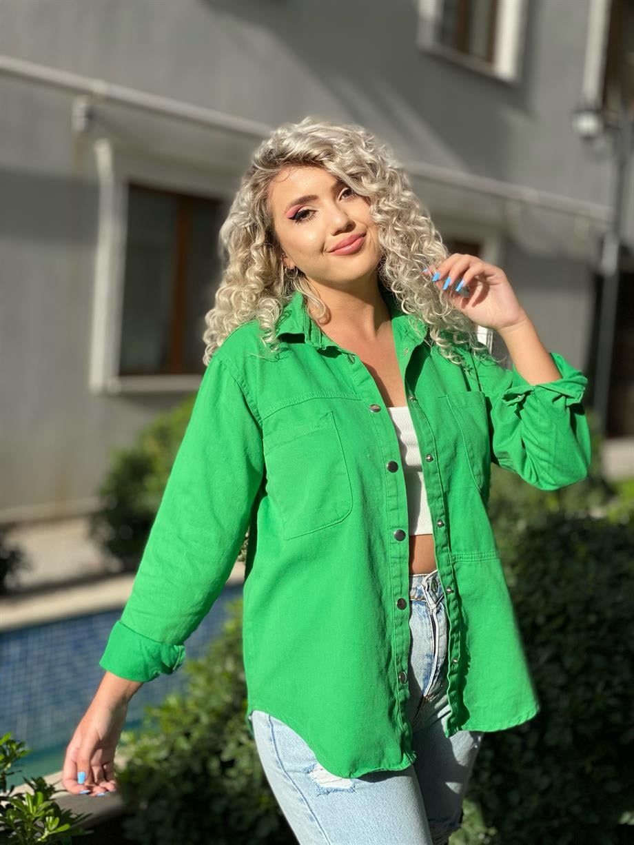 Yeşil Gabardin Gömlek