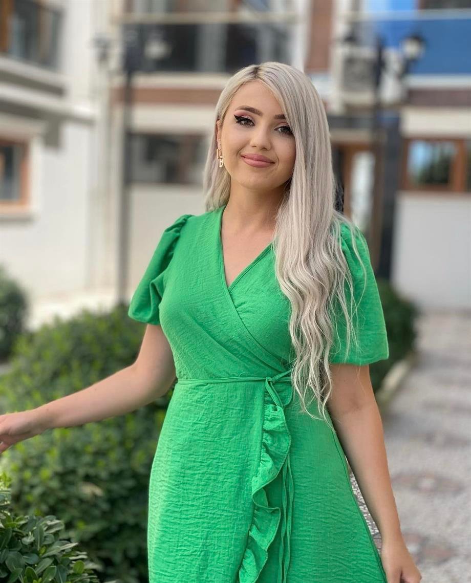 Yeşil Kruvaze Etek Ucu Fırfırlı Elbise 