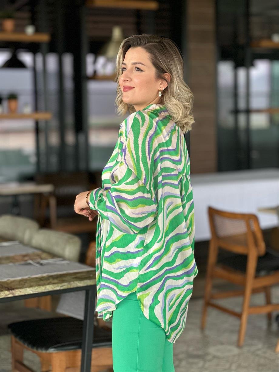 Yeşil Zebra Desen Salaş Gömlek 