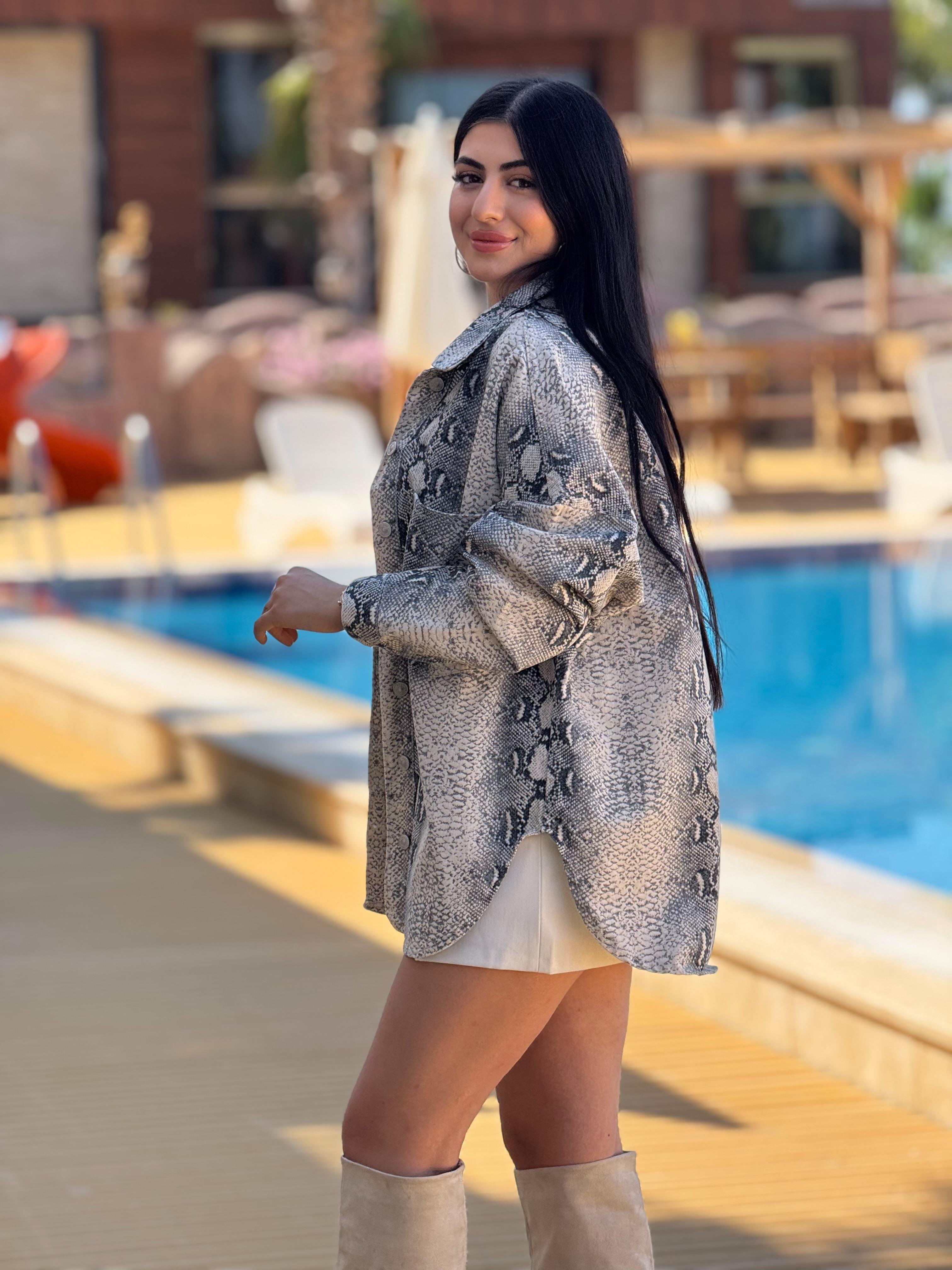 Yılan Desen Jean Ceket