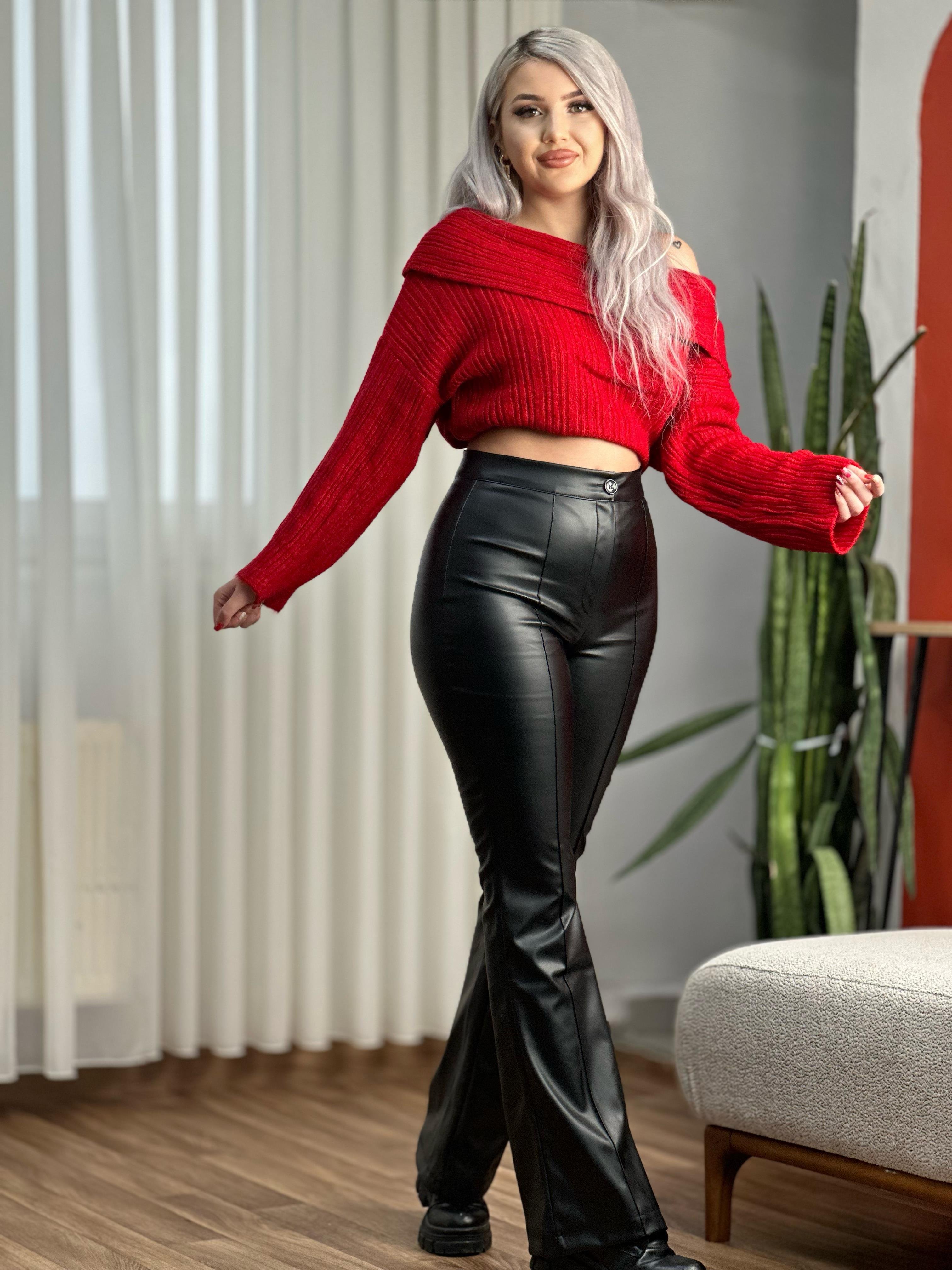 Yüksek Bel Siyah Deri Pantalon