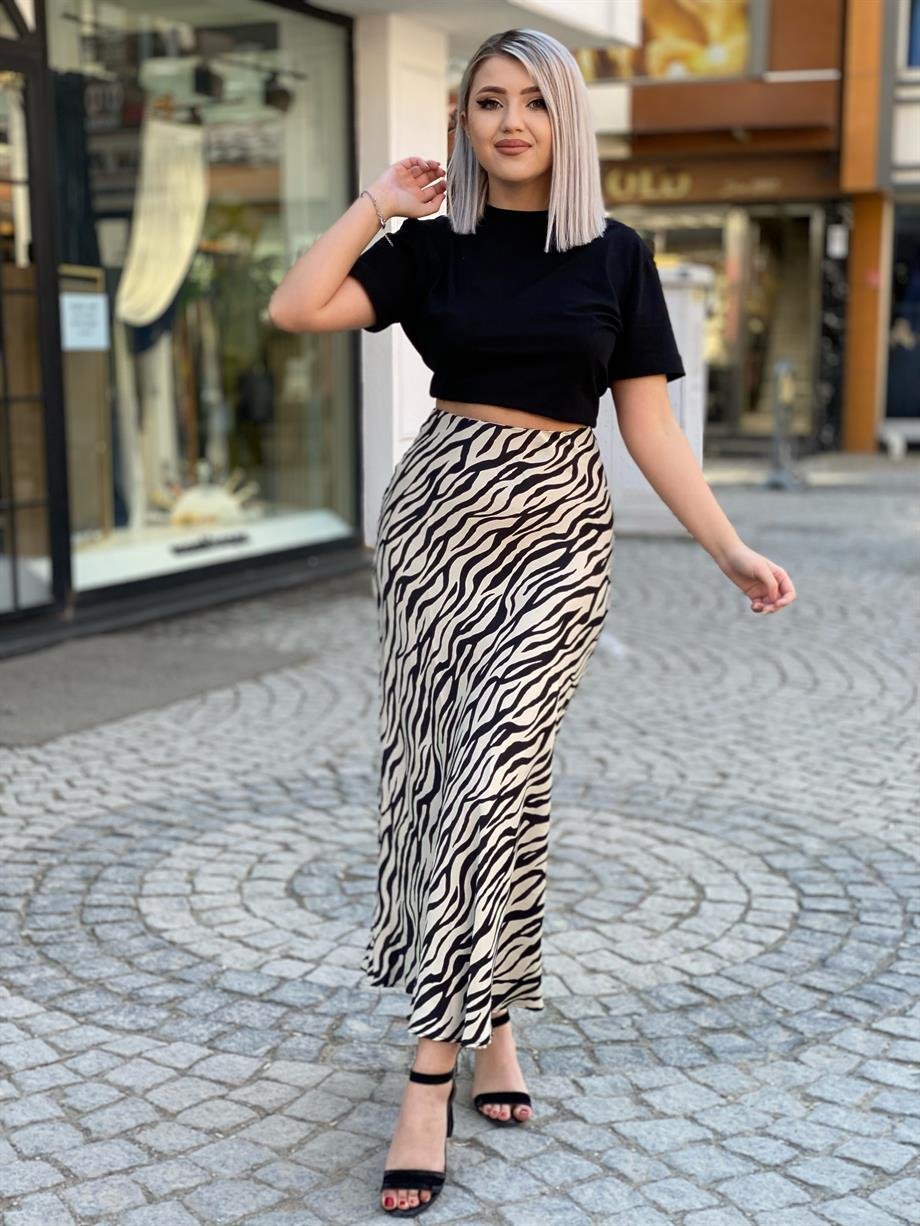 Zebra Desen Pamuk Saten Etek