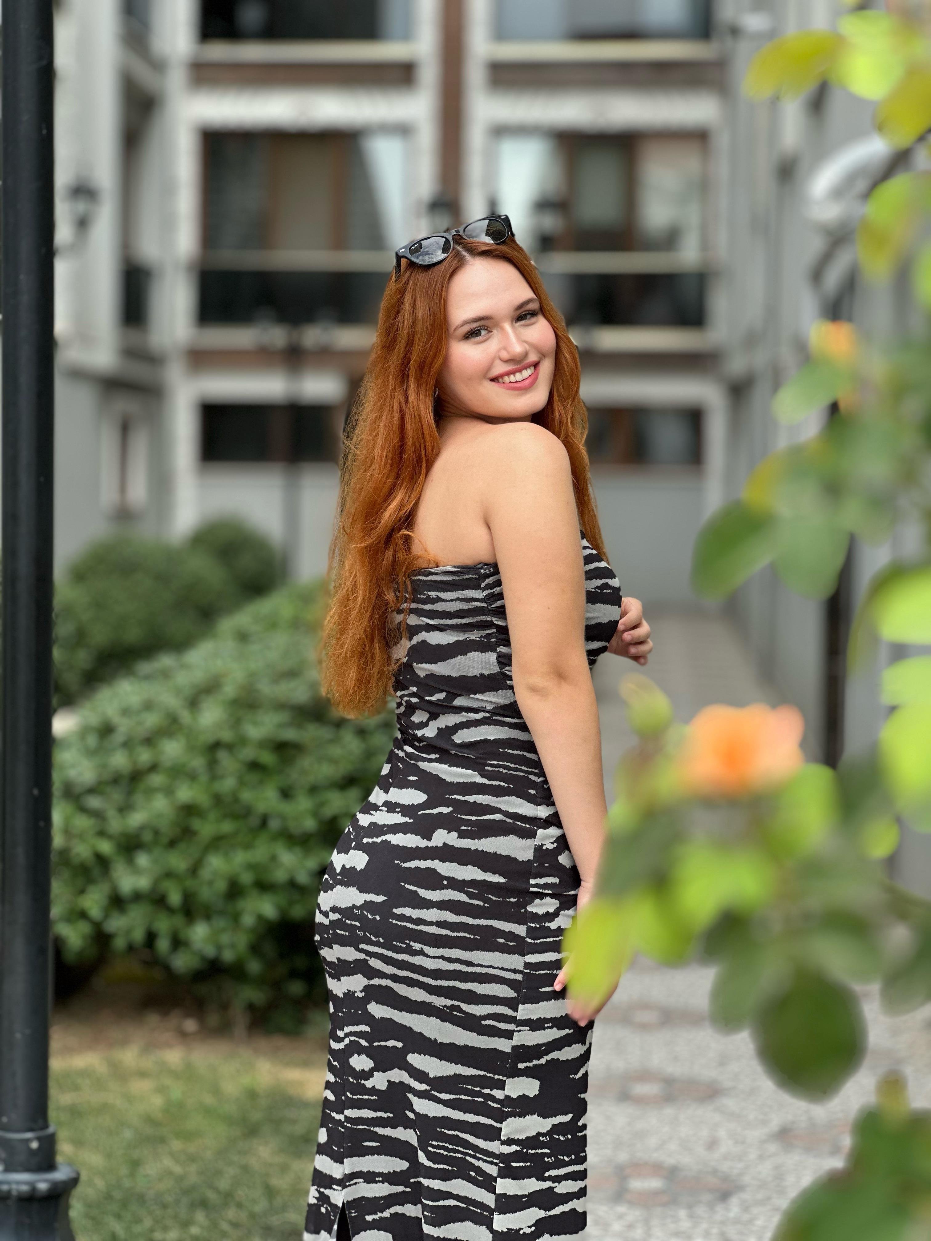 Zebra Desen Straplez Elbise