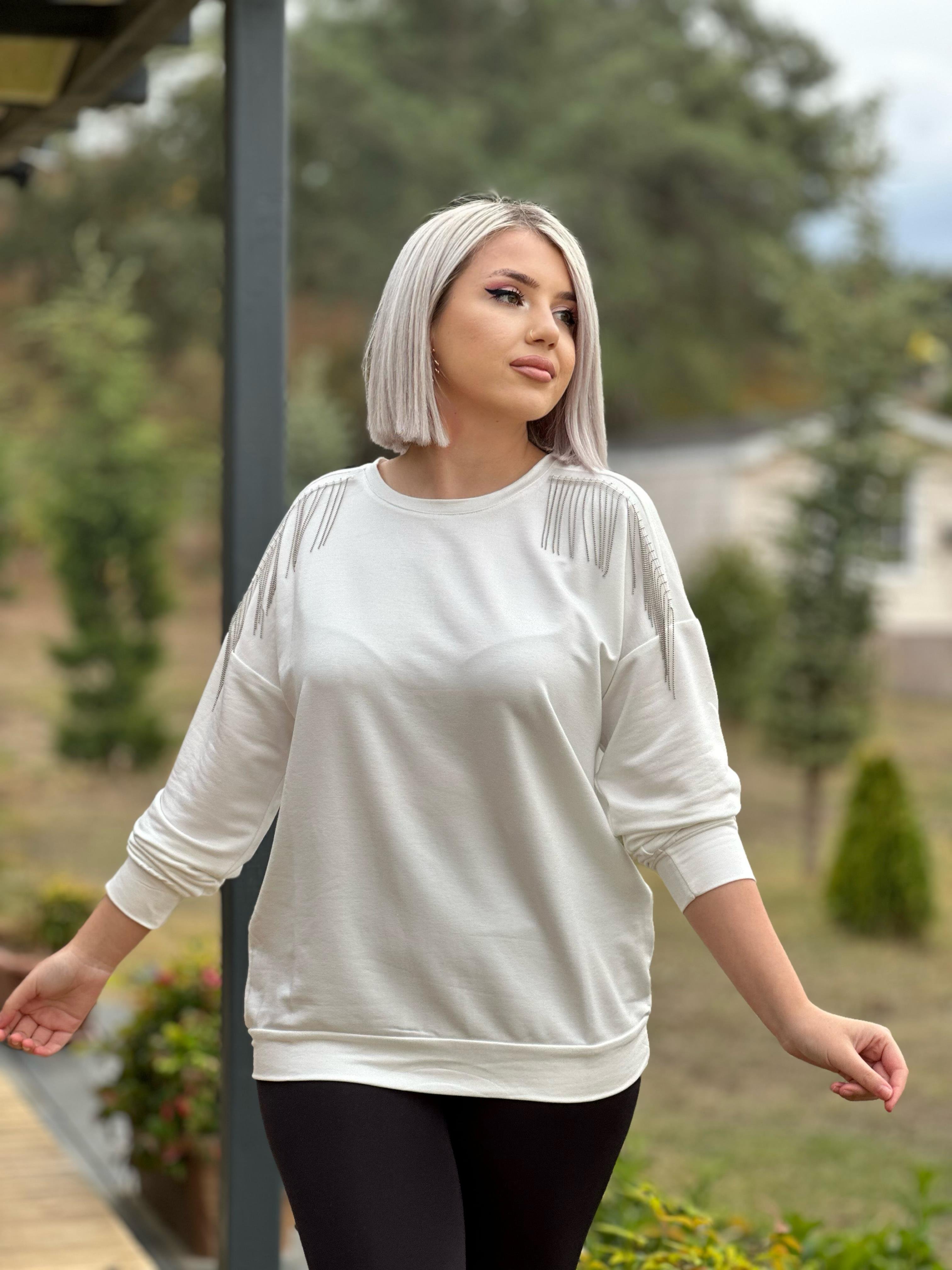Zincir Detaylı Beyaz Sweat