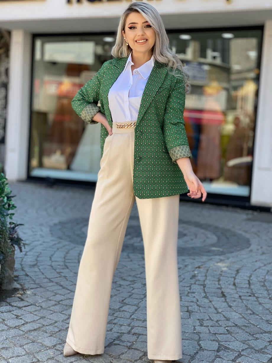 Zincir Detaylı Krem Palazzo
